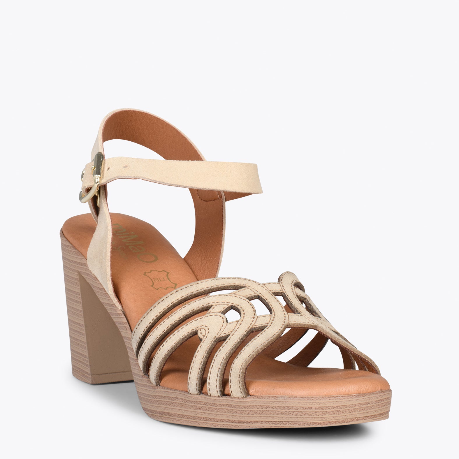 CIBELES – BEIGE wooden block heel sandal