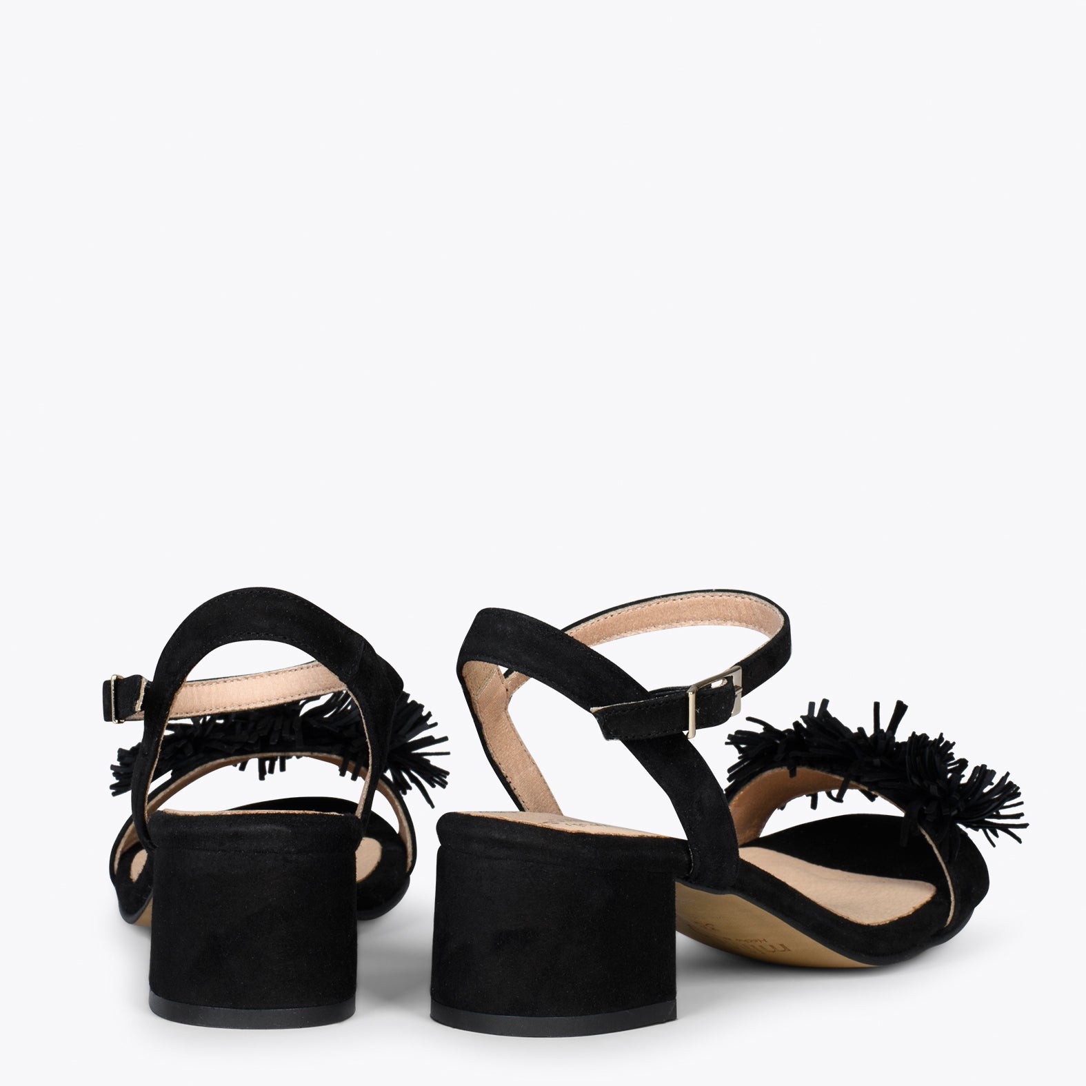 ZINNIA – BLACK sandals with pompom details