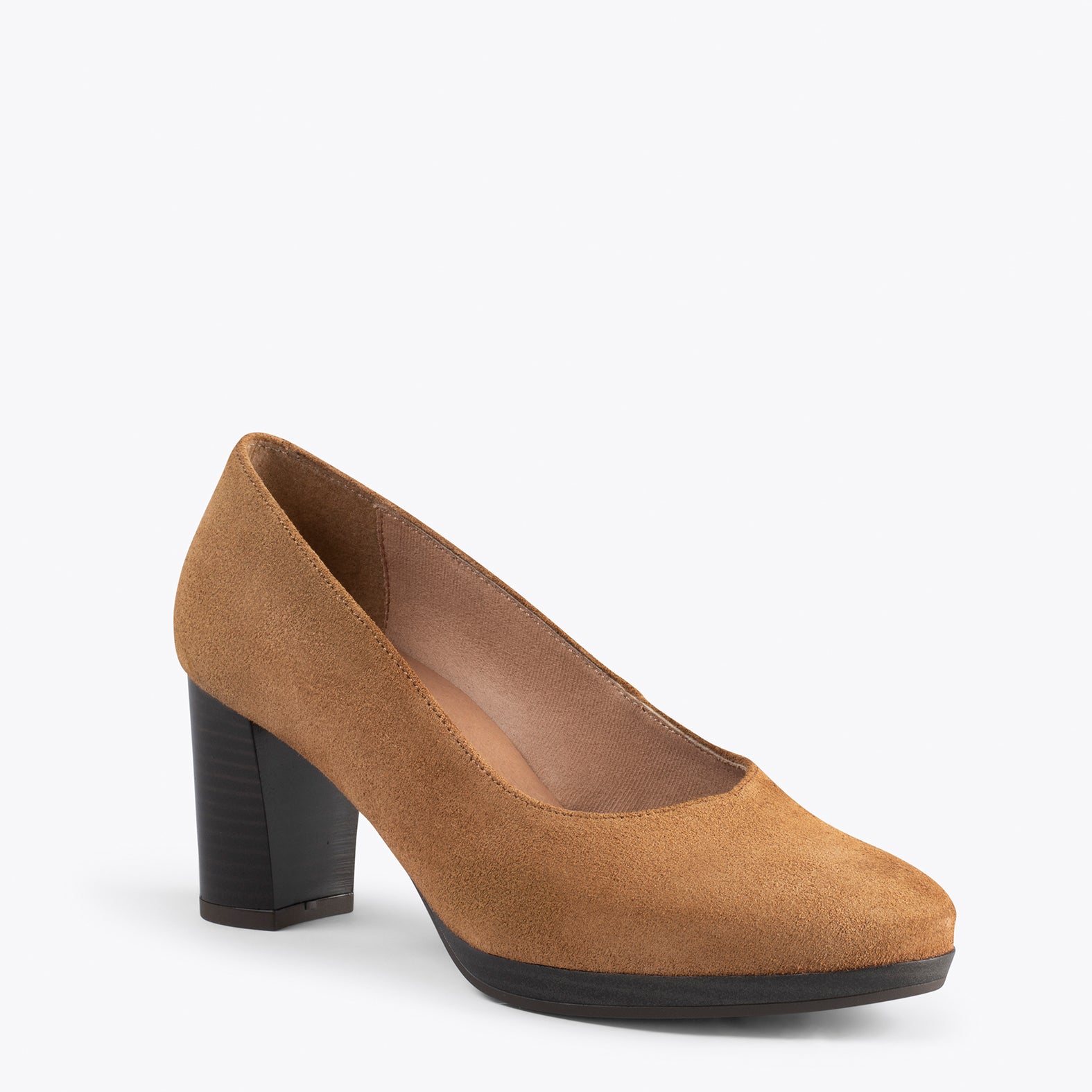 Camel Pointed Block Heel Court Shoes | New Look