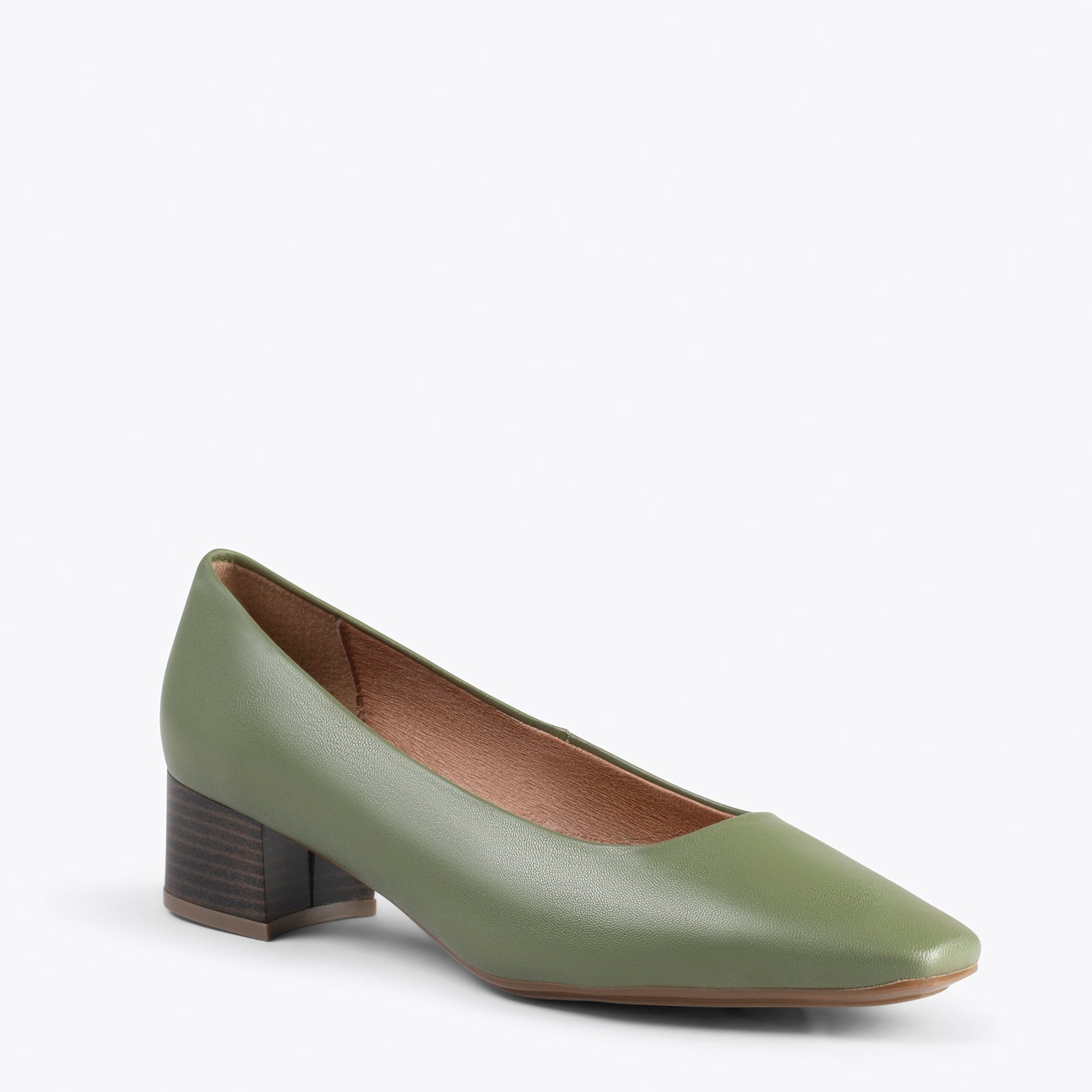 URBAN LADY – Chaussures à talon bas en cuir nappa KAKI