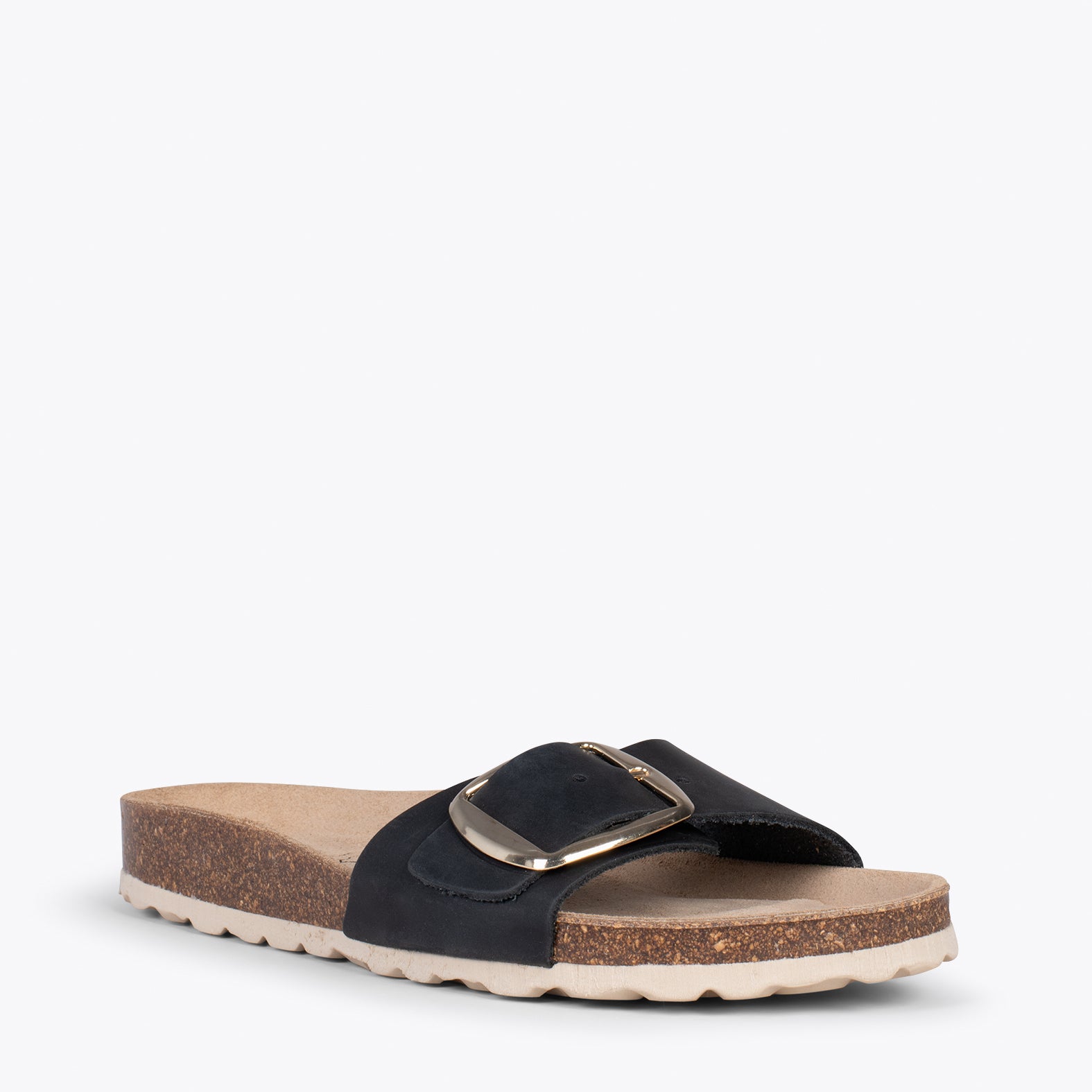 CLAVEL – BLACK leather slides with buckle