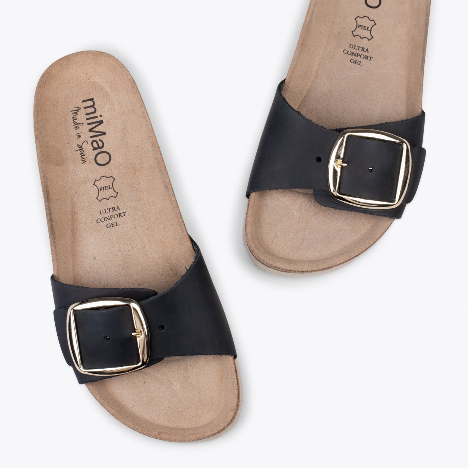 CLAVEL – BLACK leather slides with buckle