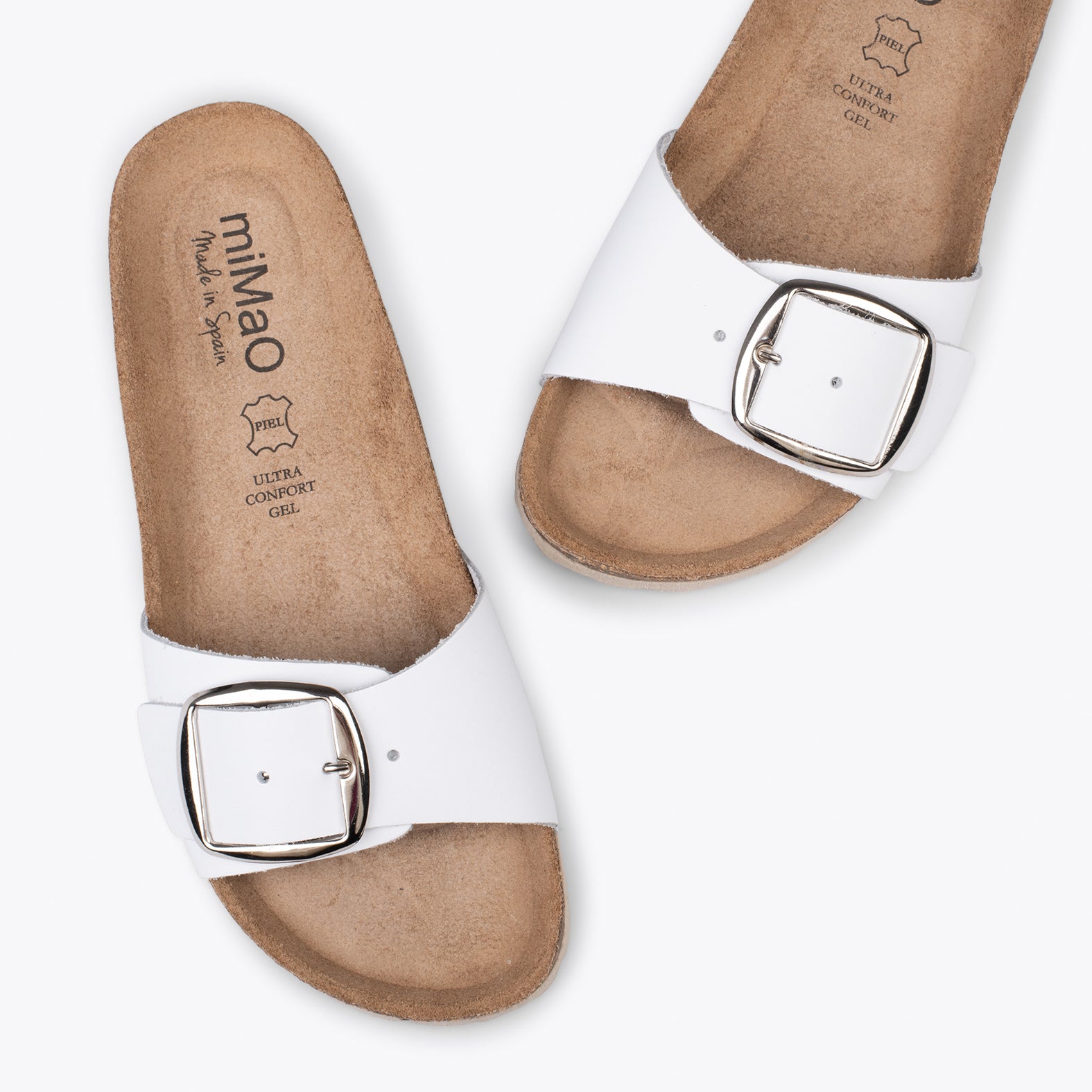 CLAVEL – WHITE leather slides with buckle