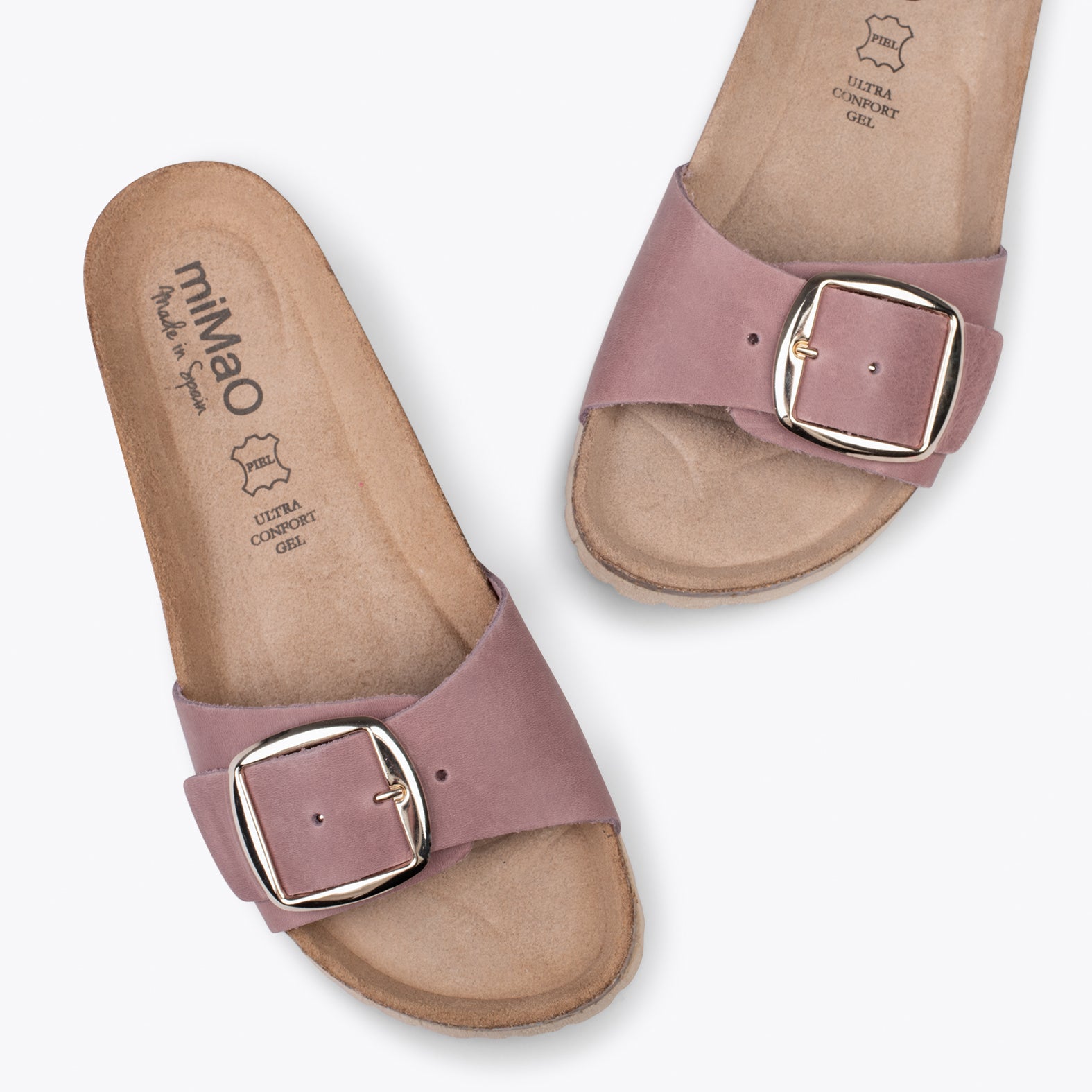CLAVEL – PINK leather slides with buckle
