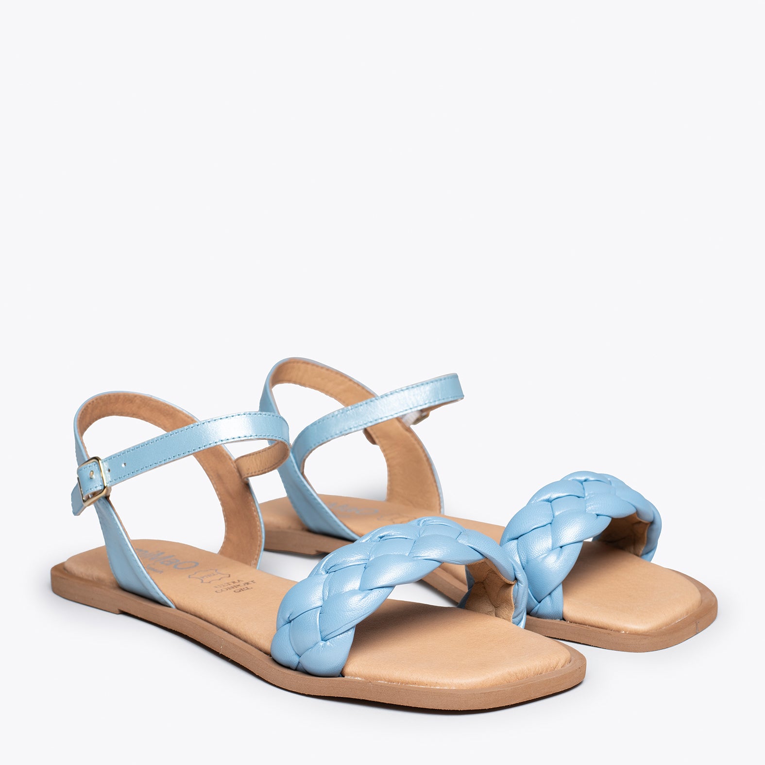 MARBELLA – BLUE flat sandals with braided strap