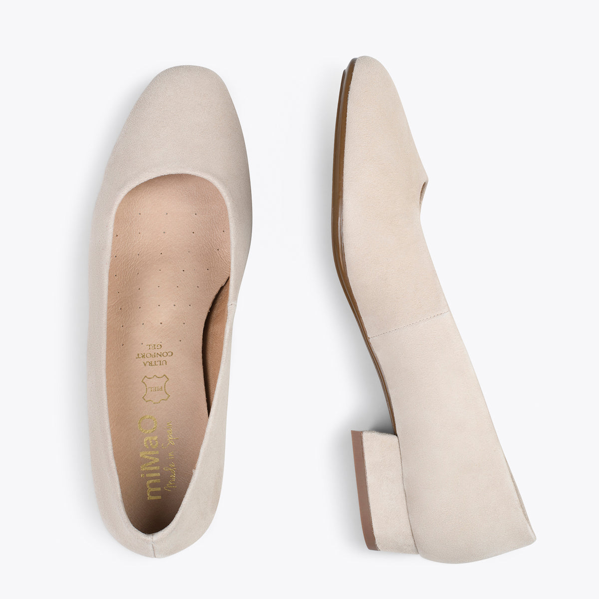 URBAN XS – Zapatos de tacón bajo de ante HUESO