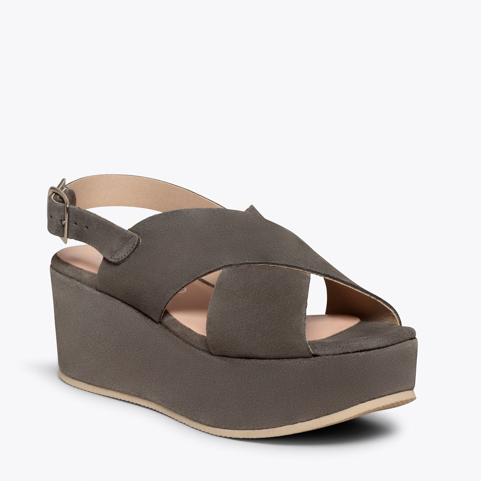 MARA – TAUPE suede platform with front straps