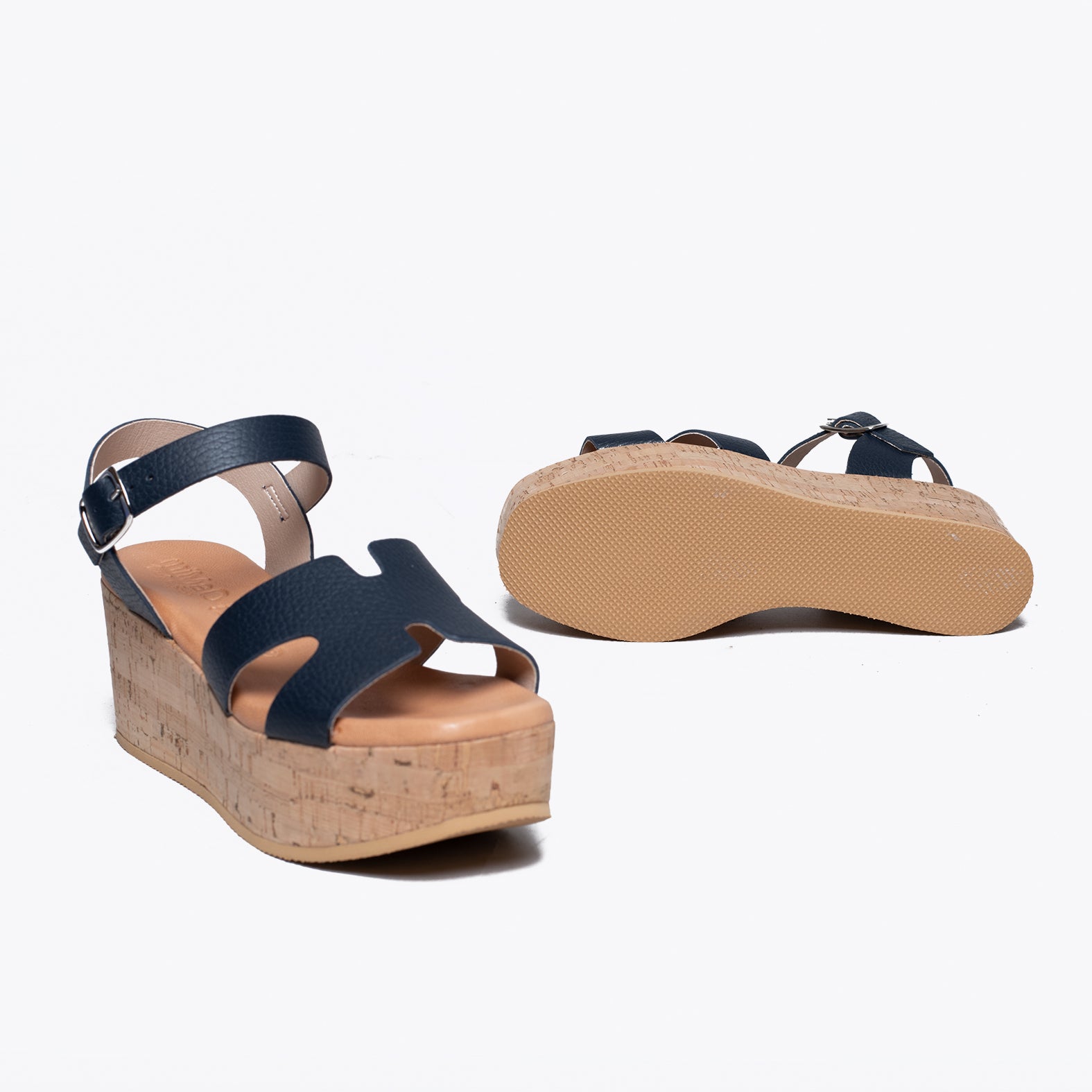 HACHE – NAVY SANDAL WITH CORK WEDGE