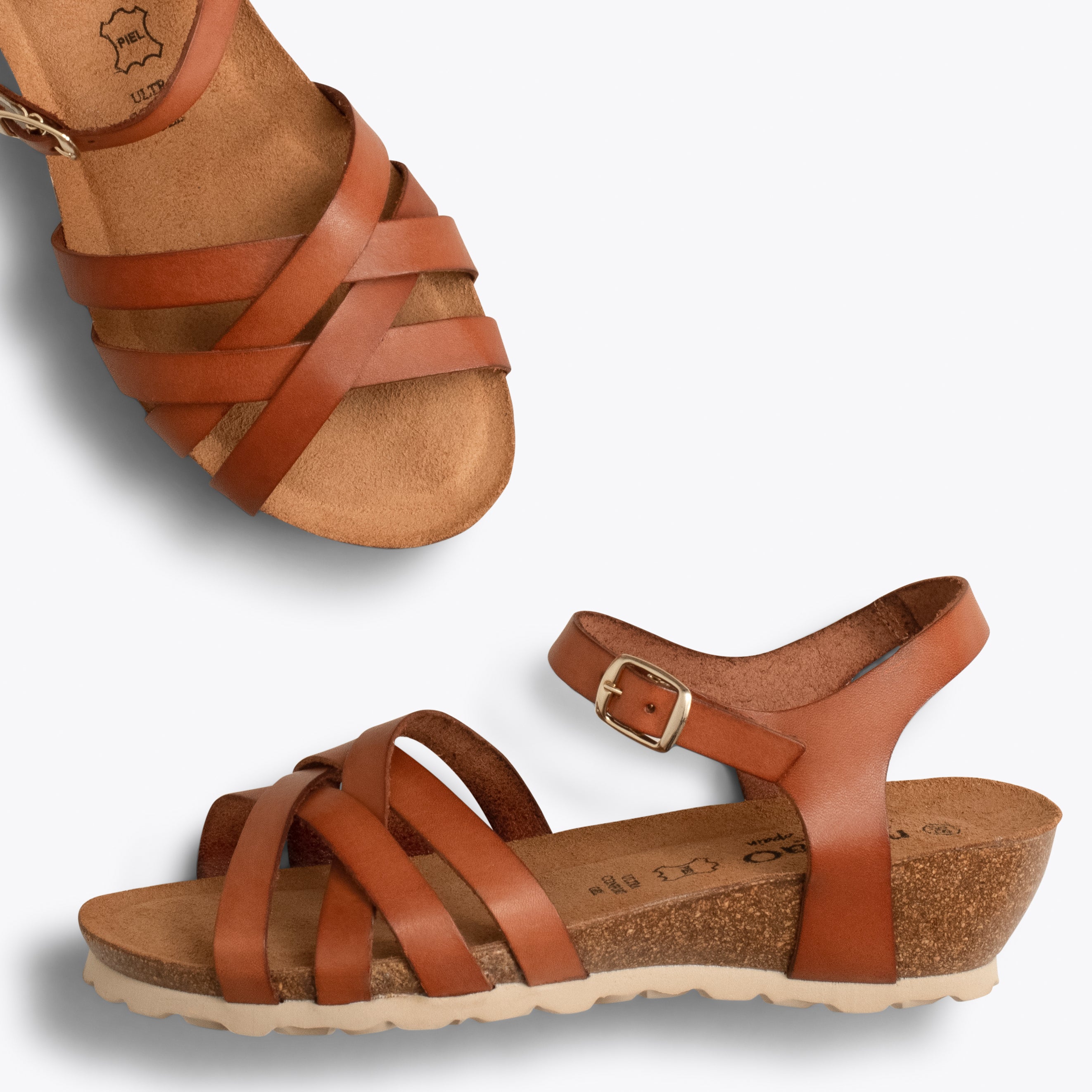 SOFT – CAMEL sandals with BIO wedge
