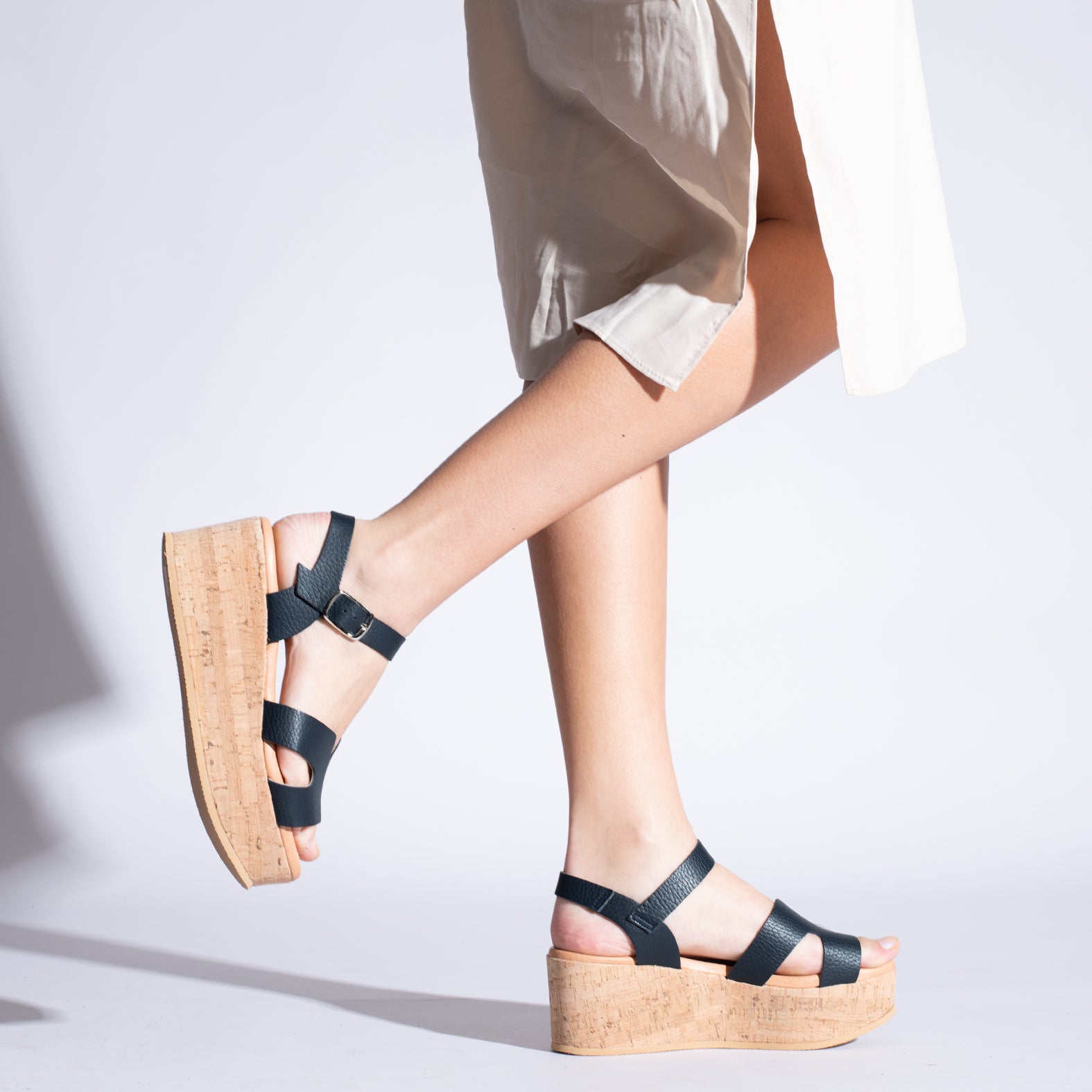 HACHE – NAVY SANDAL WITH CORK WEDGE