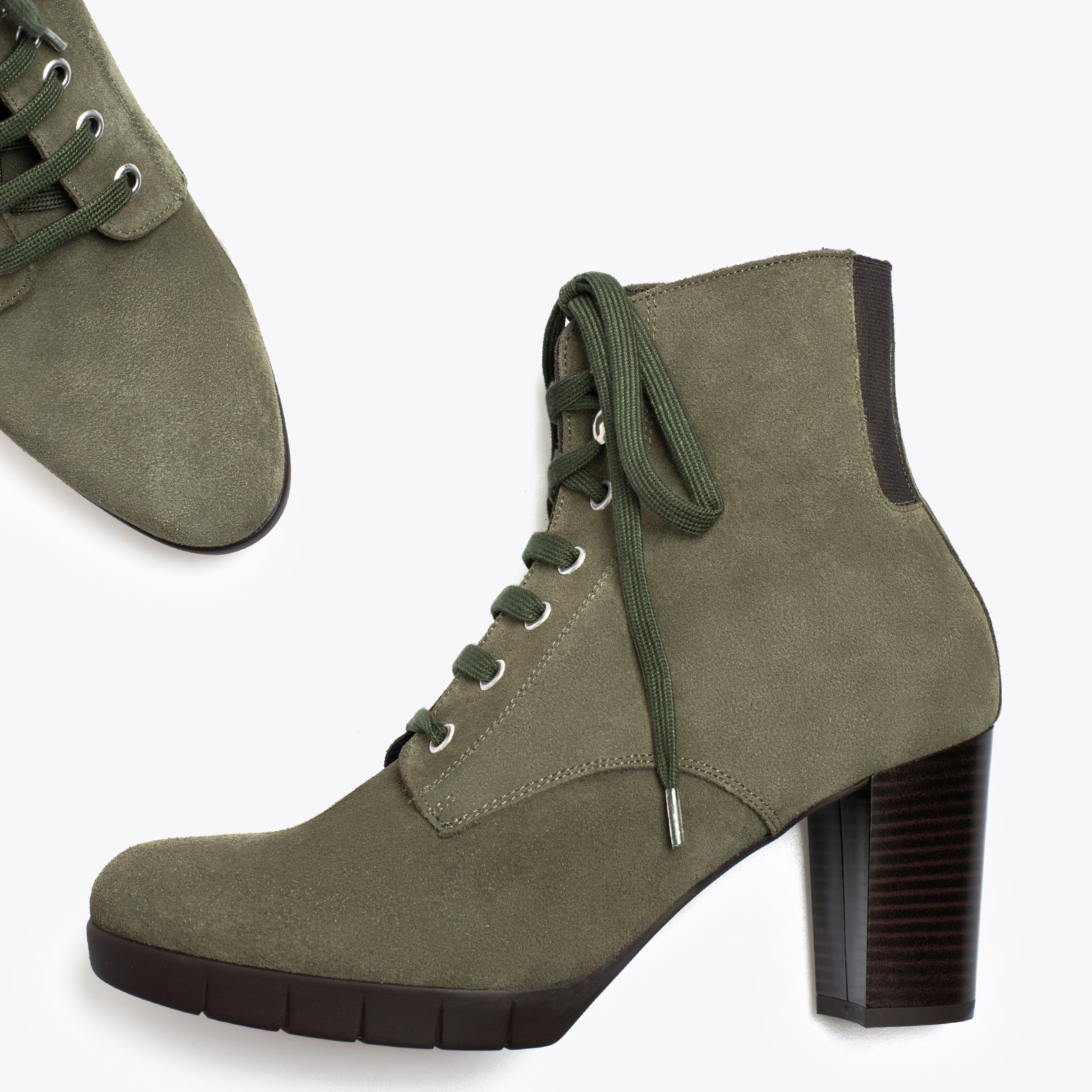 Olive green clearance high heel booties