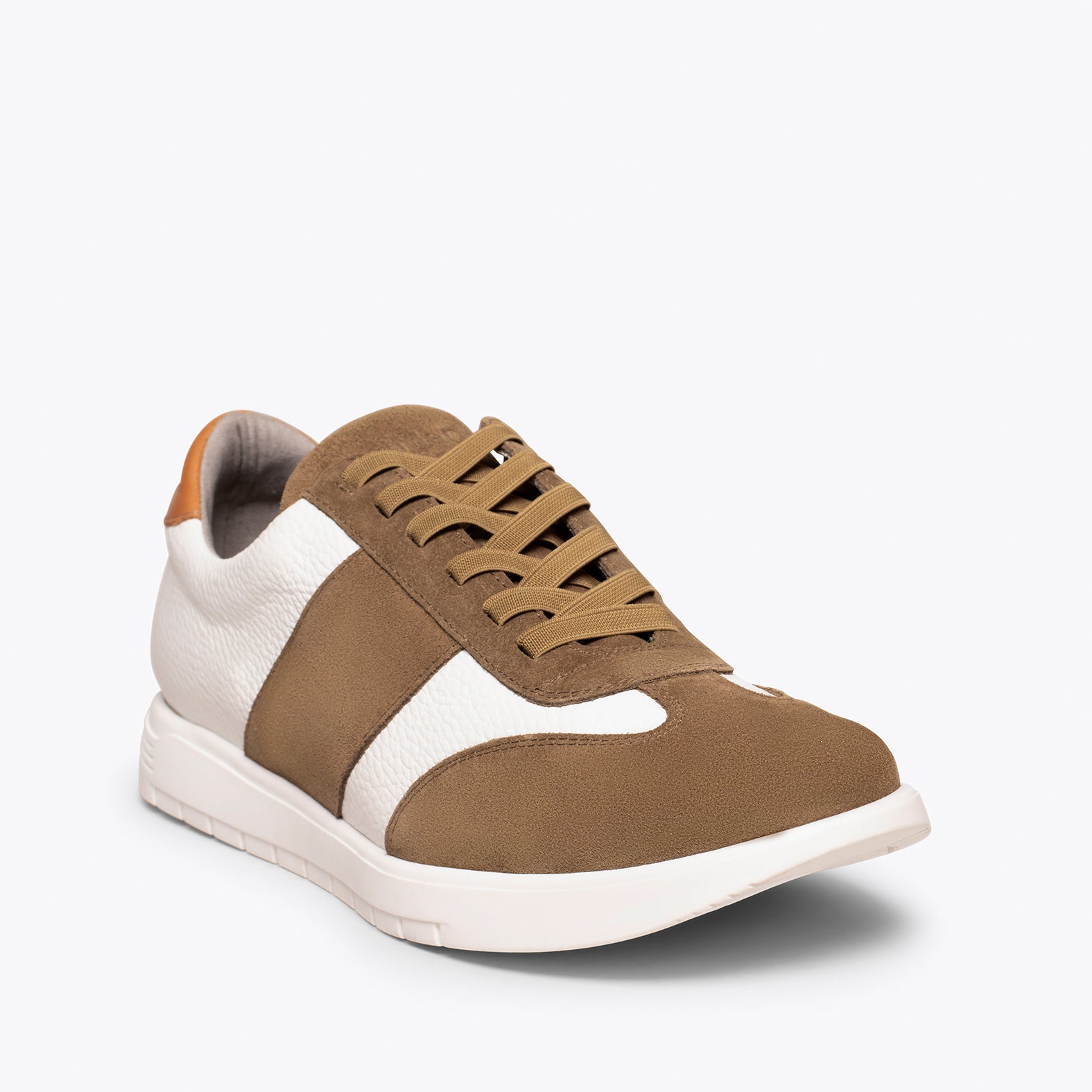 SPORT  - WHITE AND TAUPE mixed leather sneaker for men