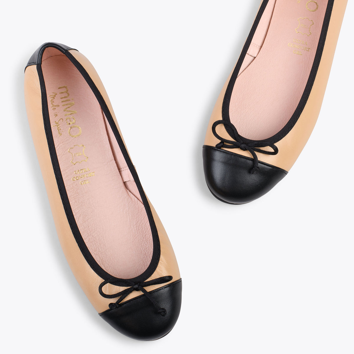 BALLET – SAND ballerina flats with black toe