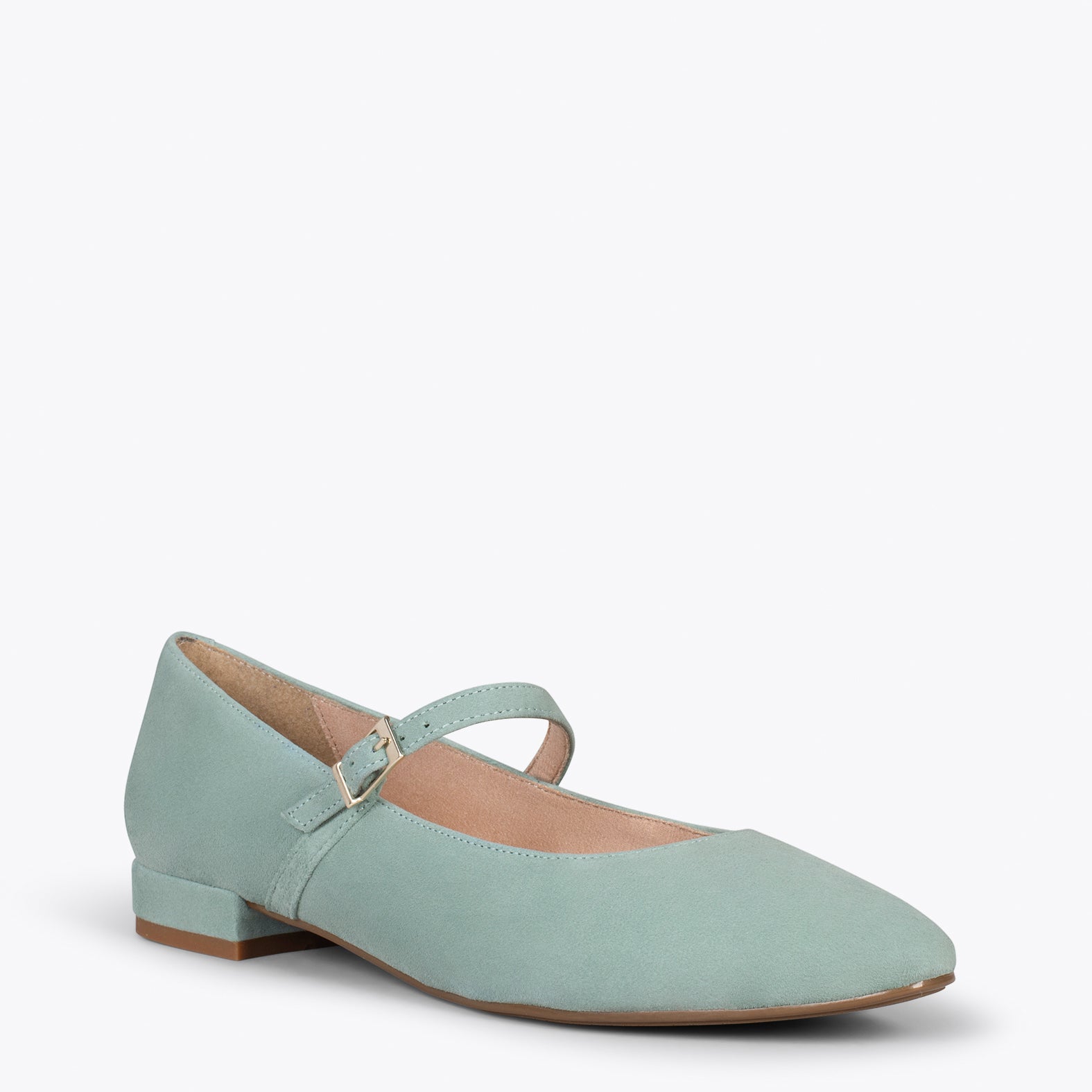 MARY-JANE – SAGE buckled leather flats