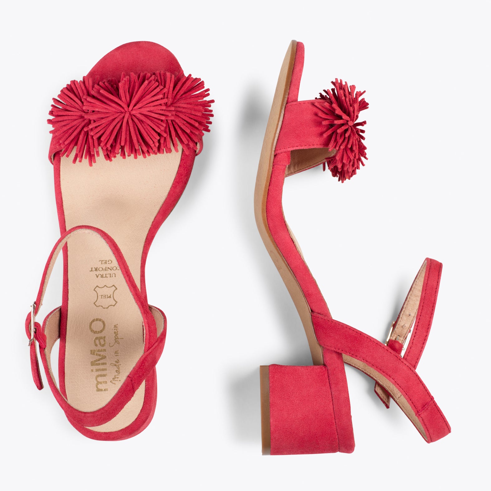 ZINNIA – RED sandals with pompom details