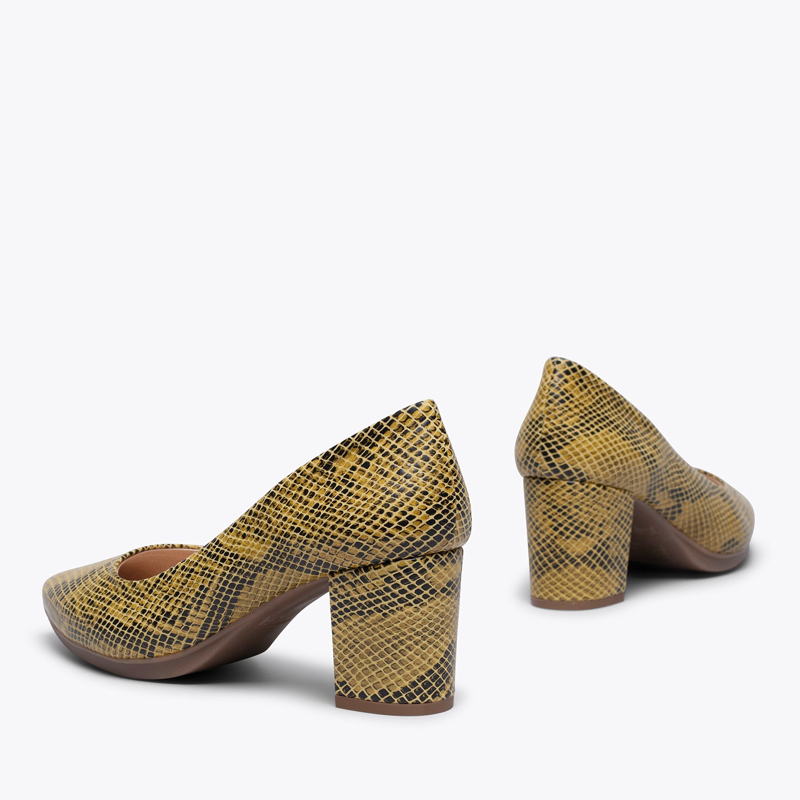 Yellow snake clearance print heels