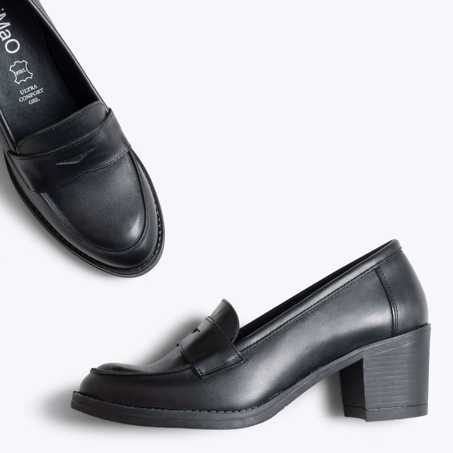 MOKKA – Mocassin en cuir nappa à talon NOIR