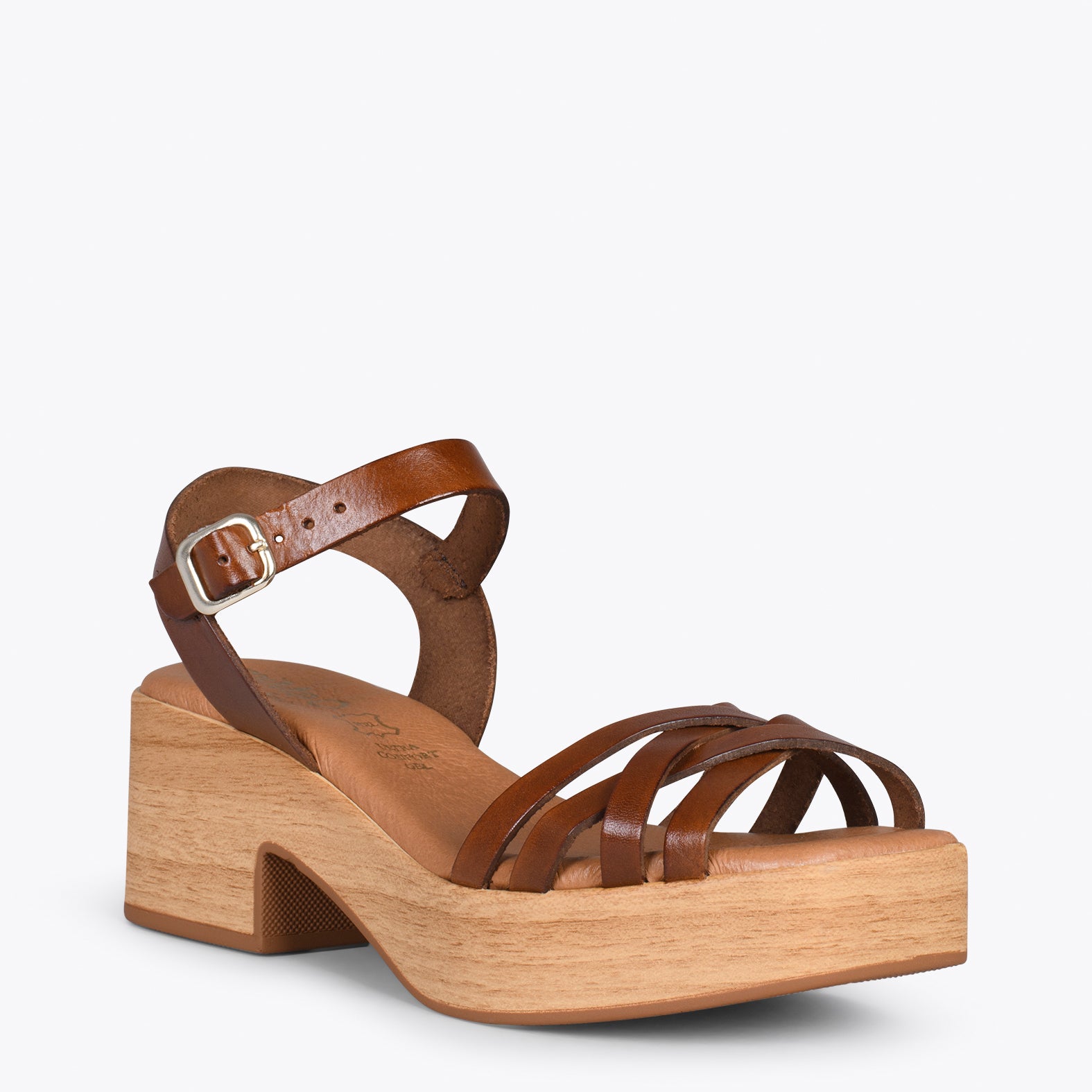 WOOD – BROWN strappy sandal with wooden heel
