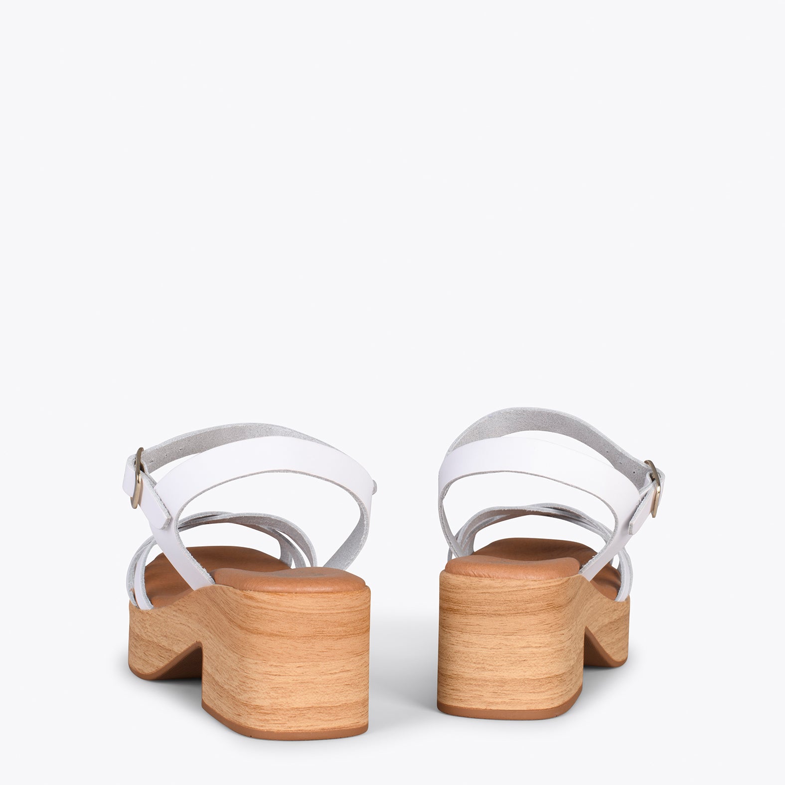 WOOD – WHITE strappy sandal with wooden heel