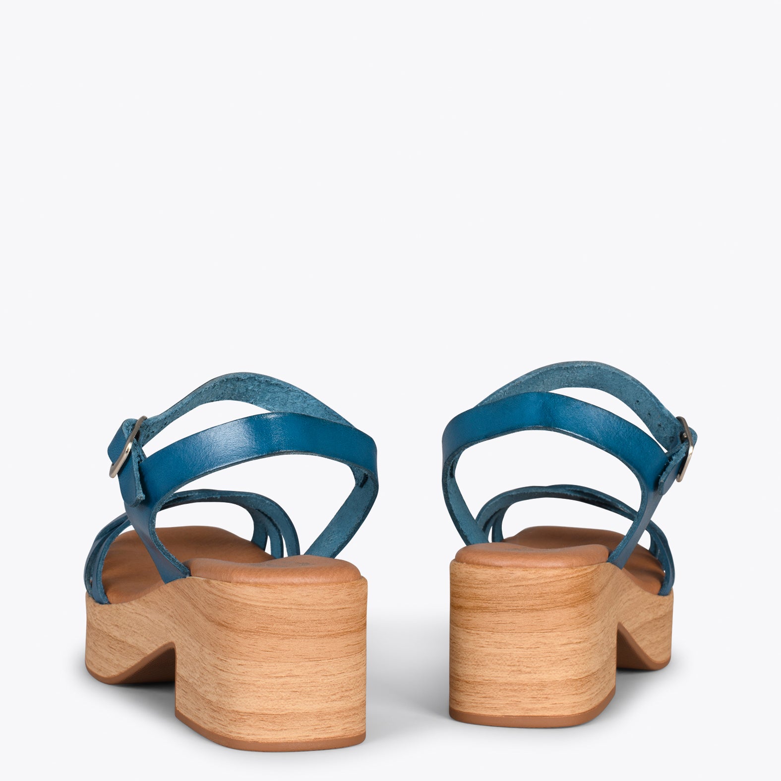WOOD – Sandalias imitación madera con tiras AZUL