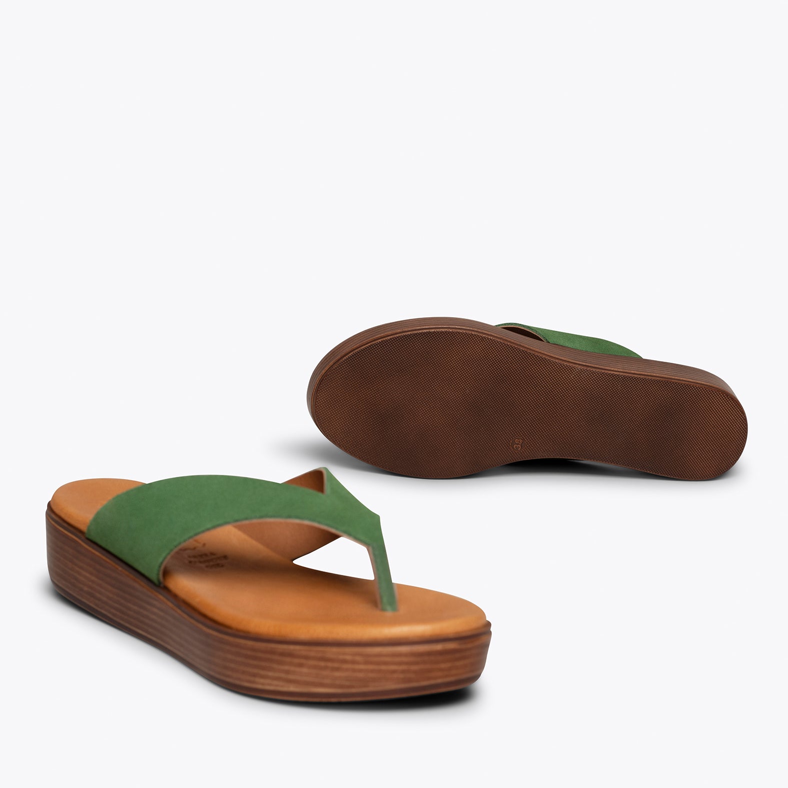 BASIC – GREEN leather flip flops