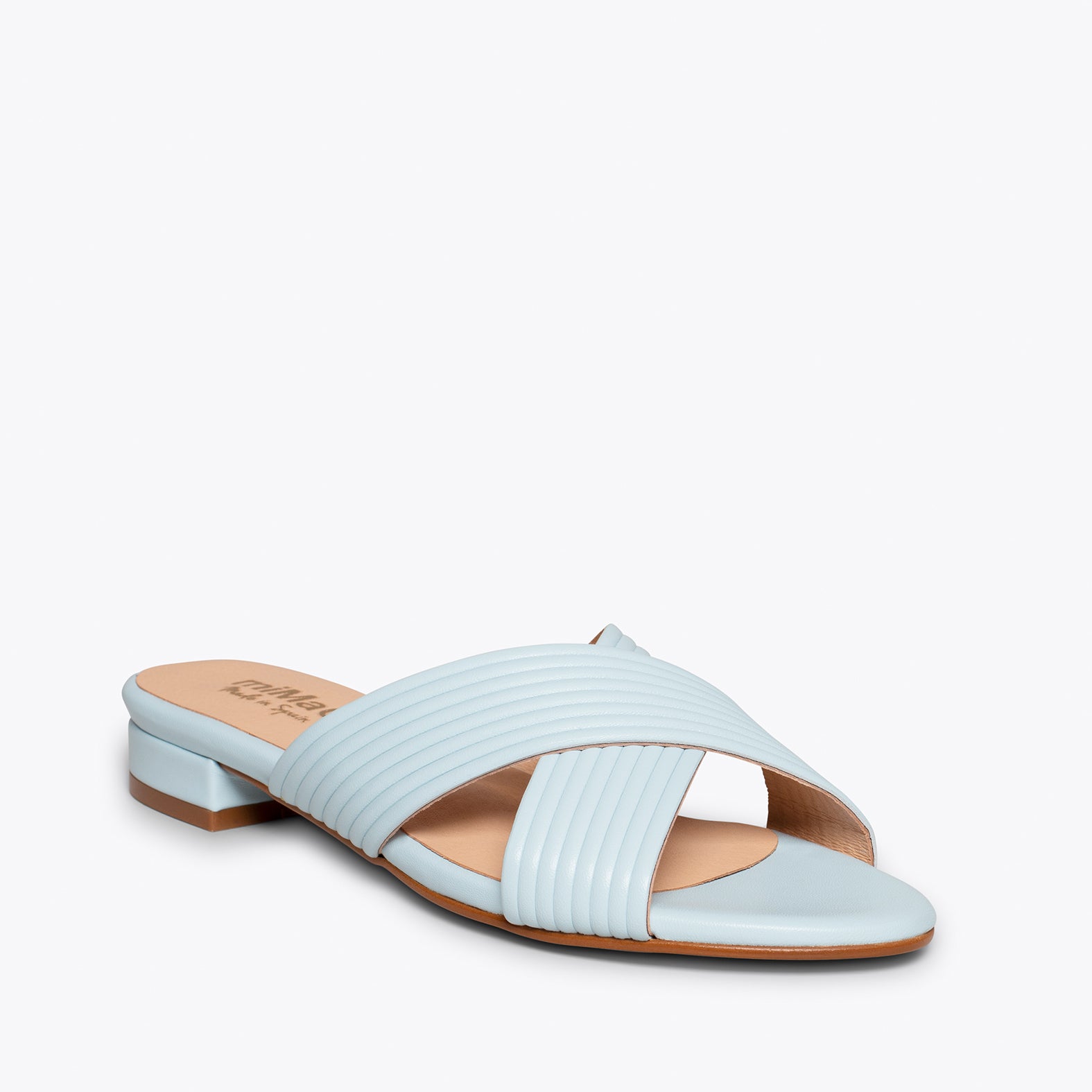 PALA – BLUE flat mules with cross straps