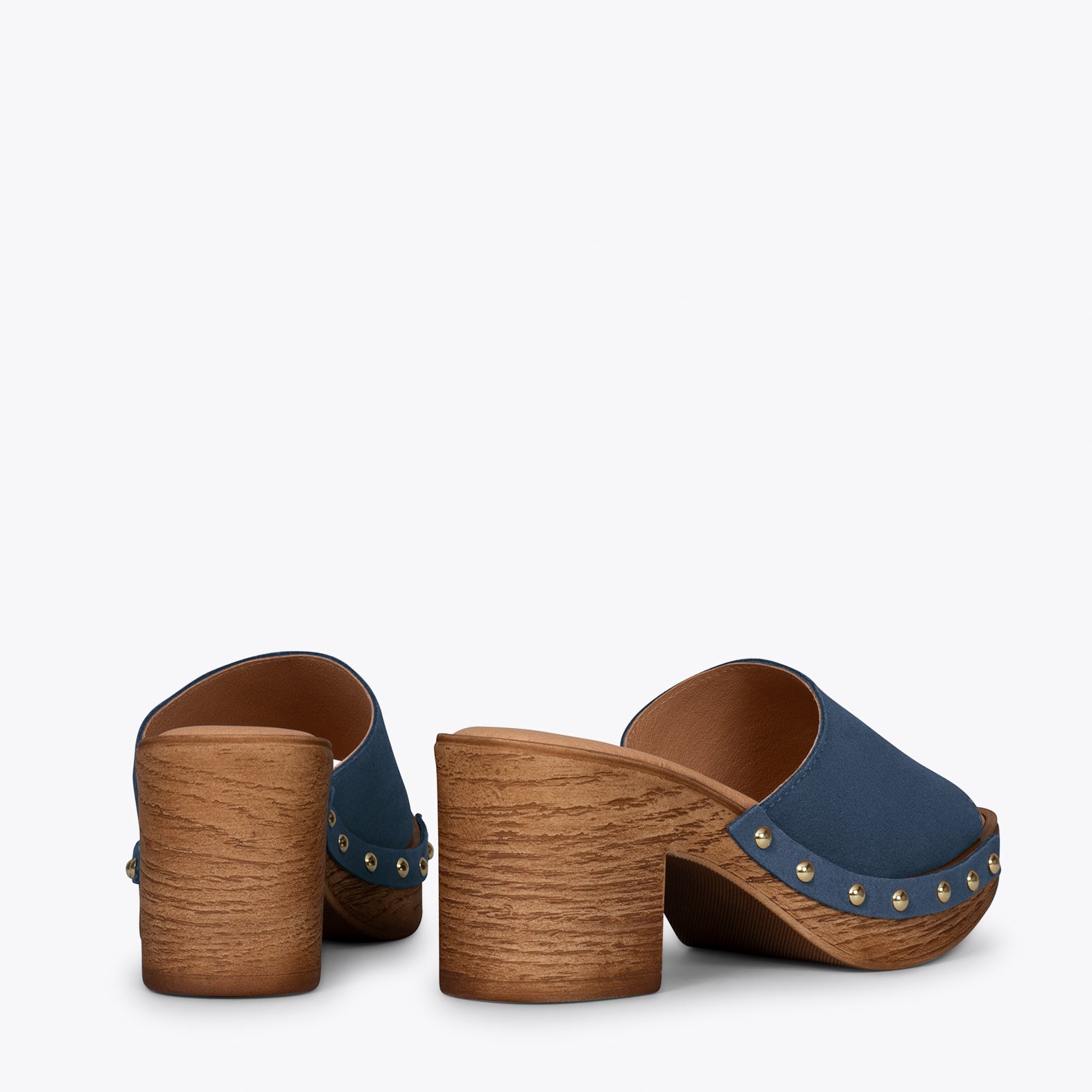 HOLIDAY – BLUE mules with heel and platform