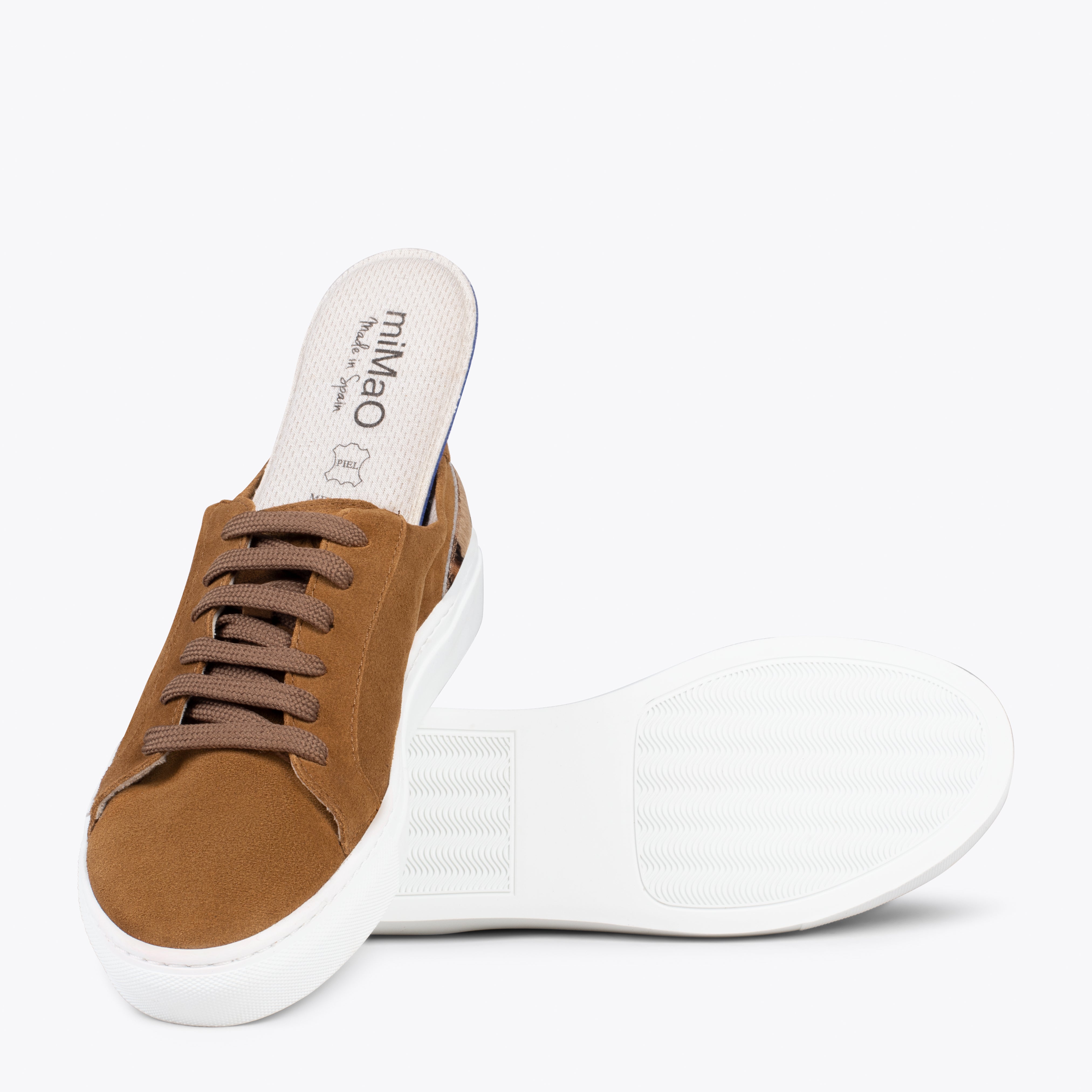 ENJOY – Sneakers de piel de serraje CAMEL