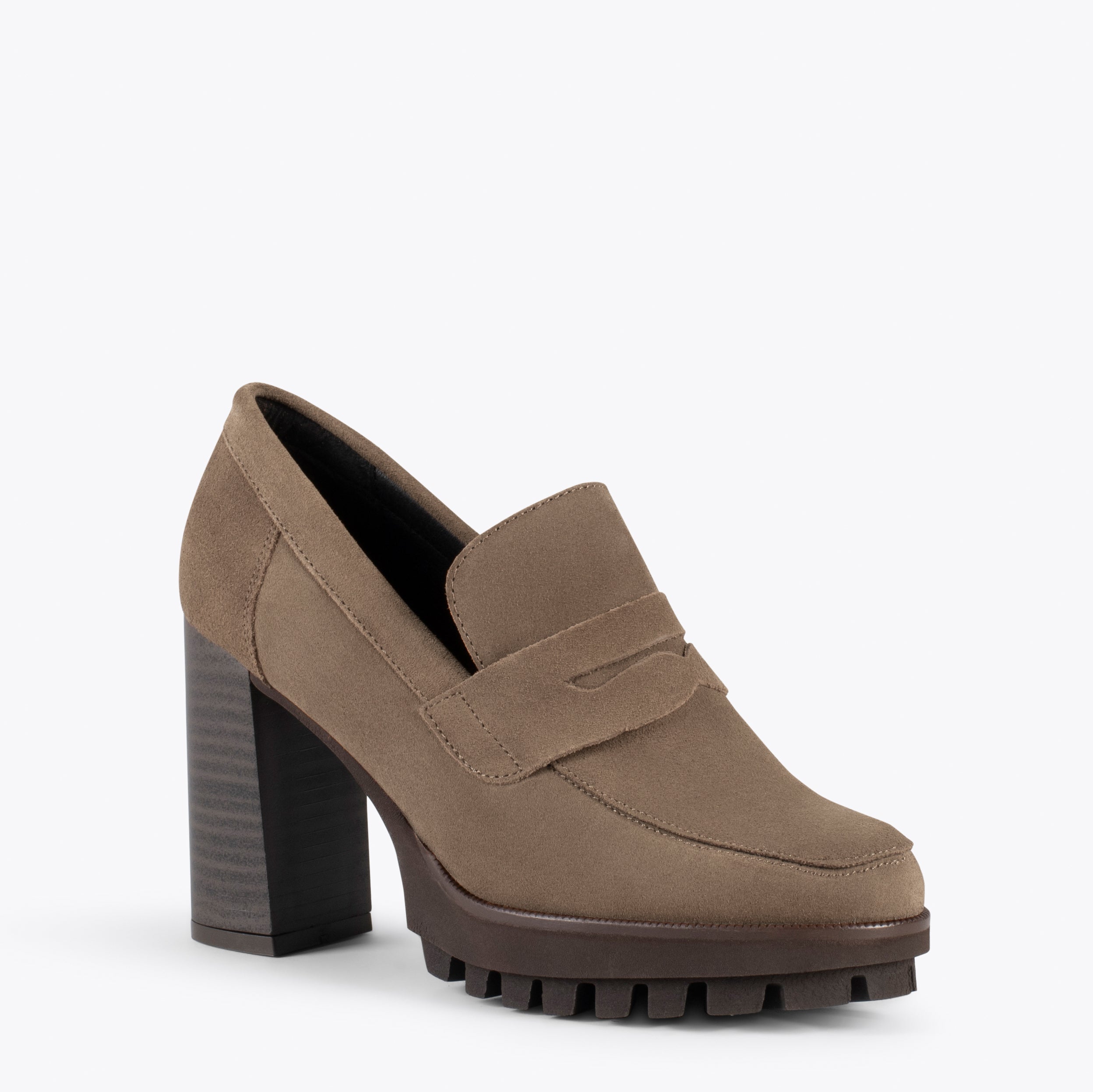 TREND – TAUPE high heel moccasin with platform