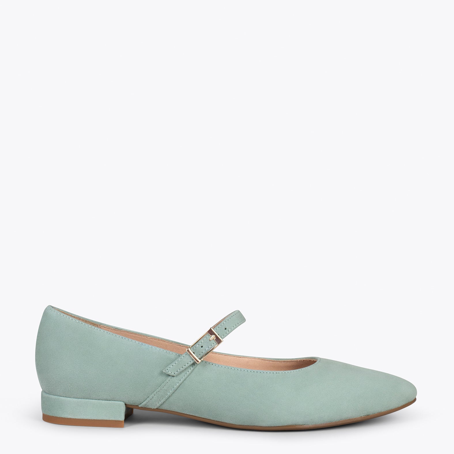 MARY-JANE – SAGE buckled leather flats