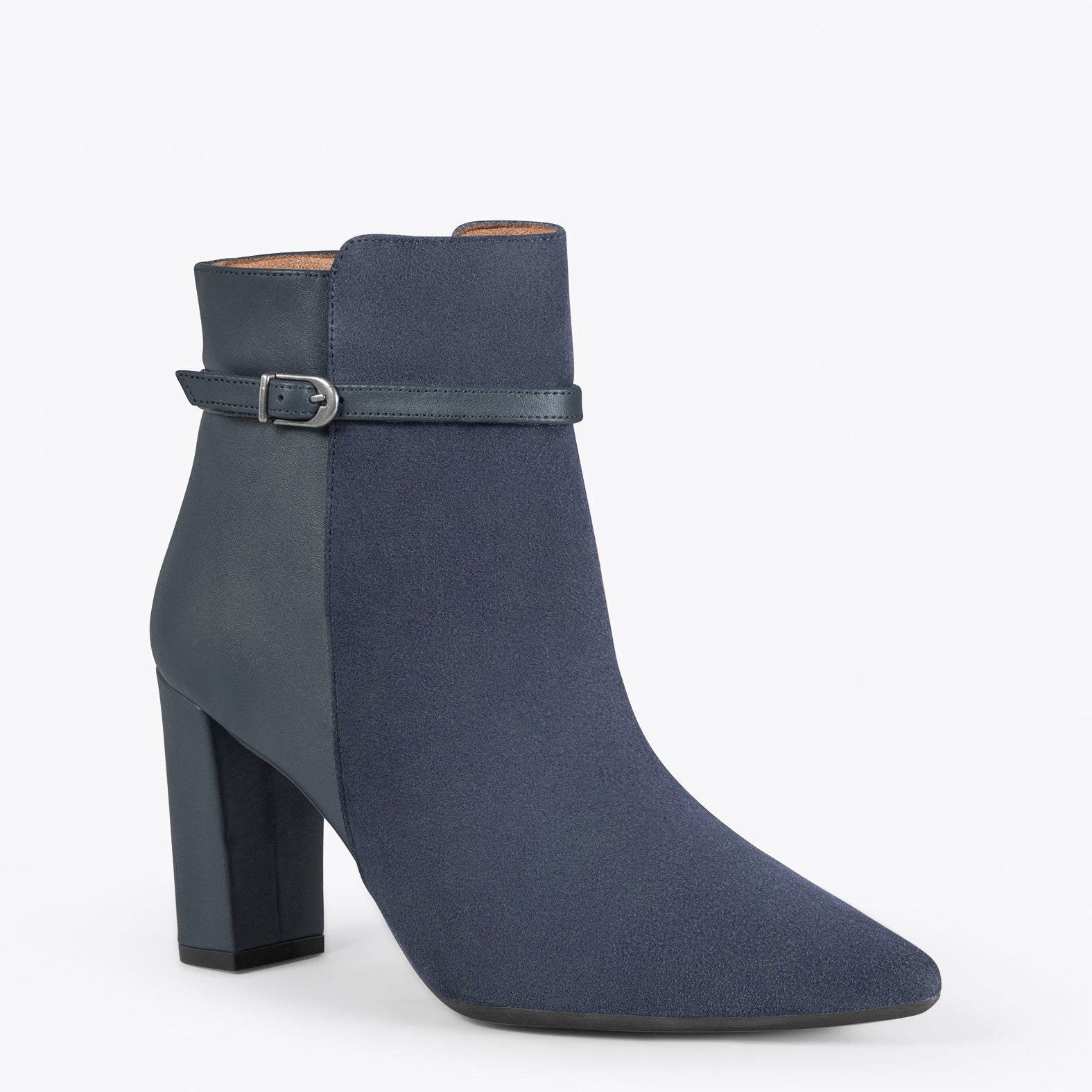 PRAGUE – NAVY high heel bootie with combined leather
