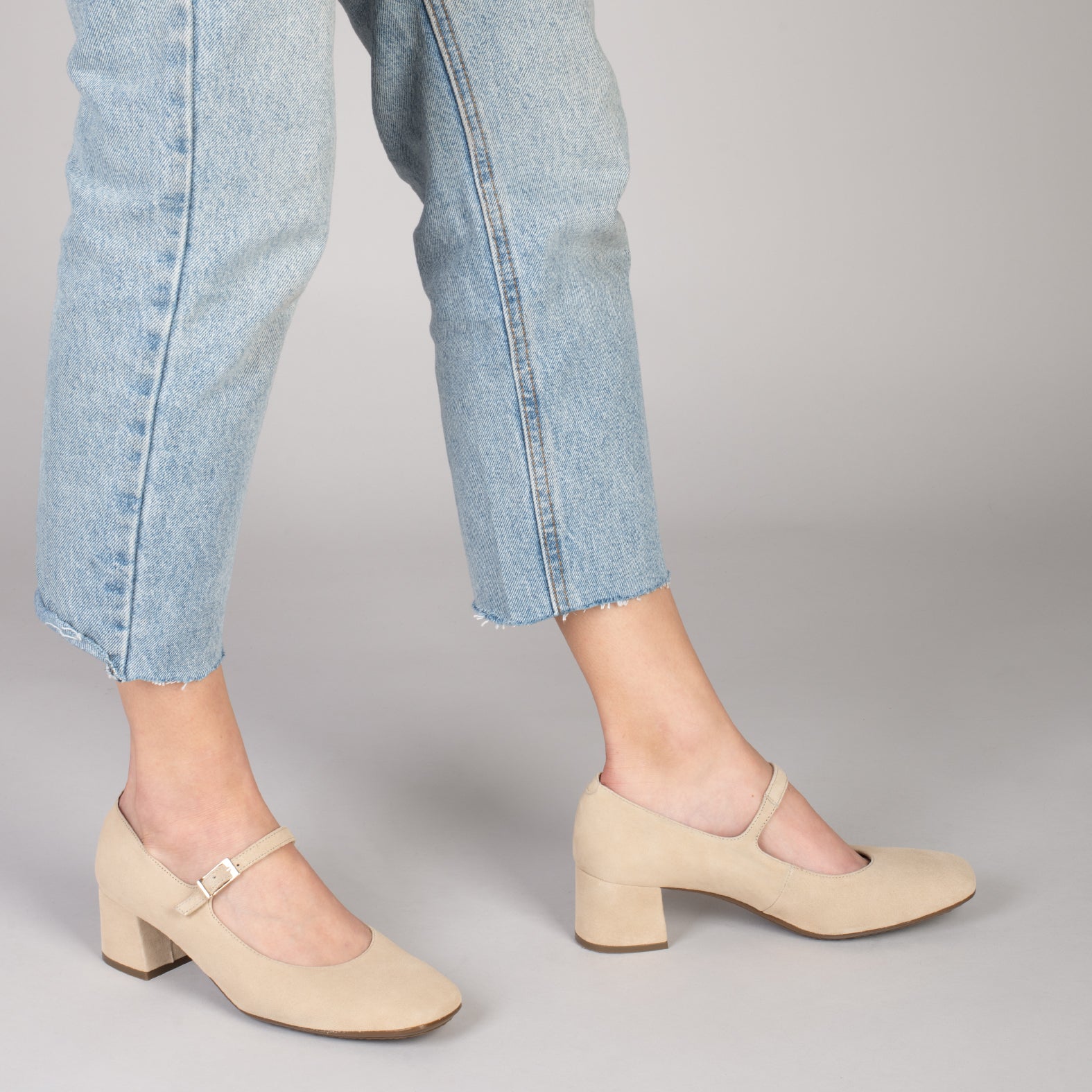 BELLA – BEIGE suede leather mary-jane shoes