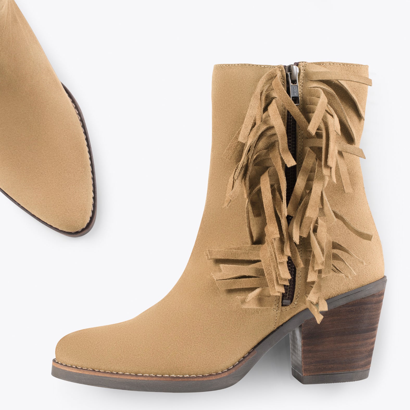 BOHO – Botines estilo cowboy con flecos BEIGE