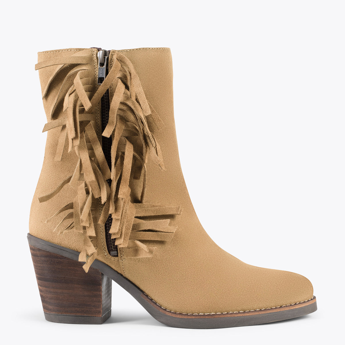 BOHO – Botines estilo cowboy con flecos BEIGE