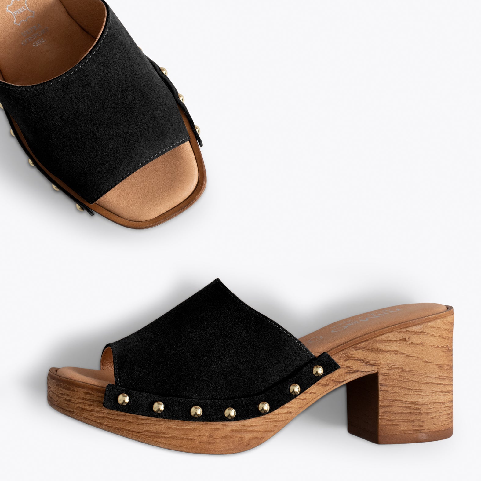 HOLIDAY – BLACK mules with heel and platform