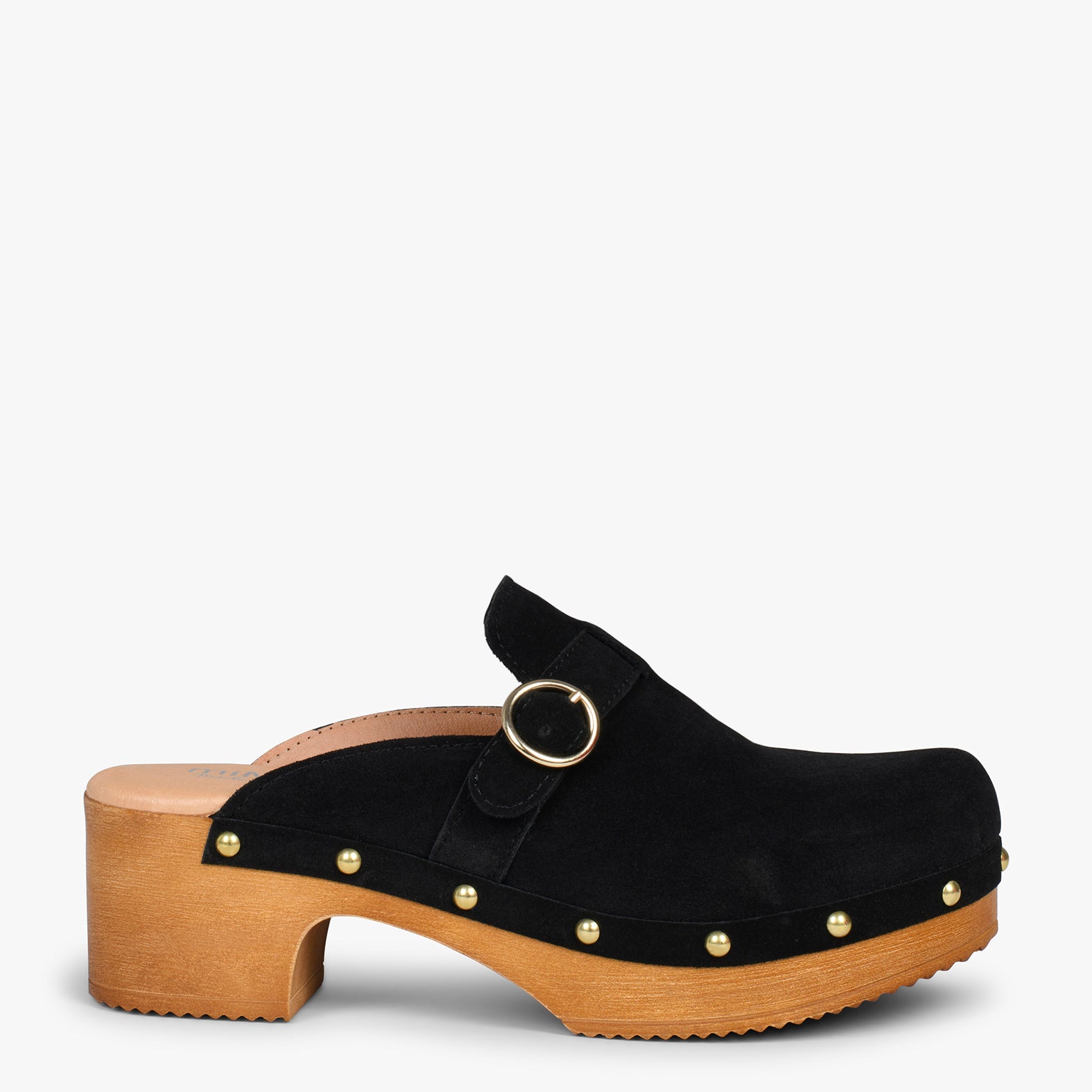 NIZA – BLACK mules with heel and platform