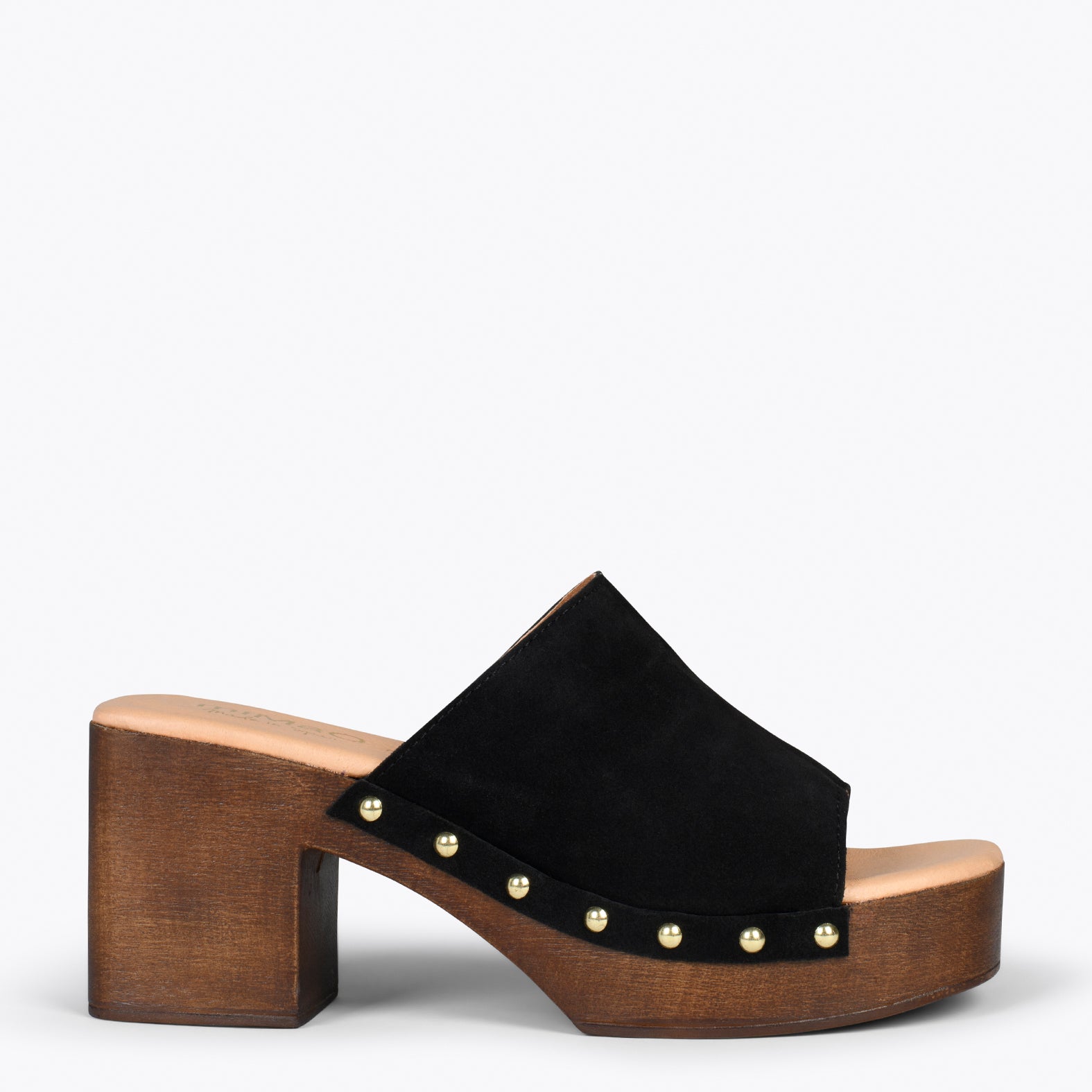 HOLIDAY – BLACK mules with heel and platform