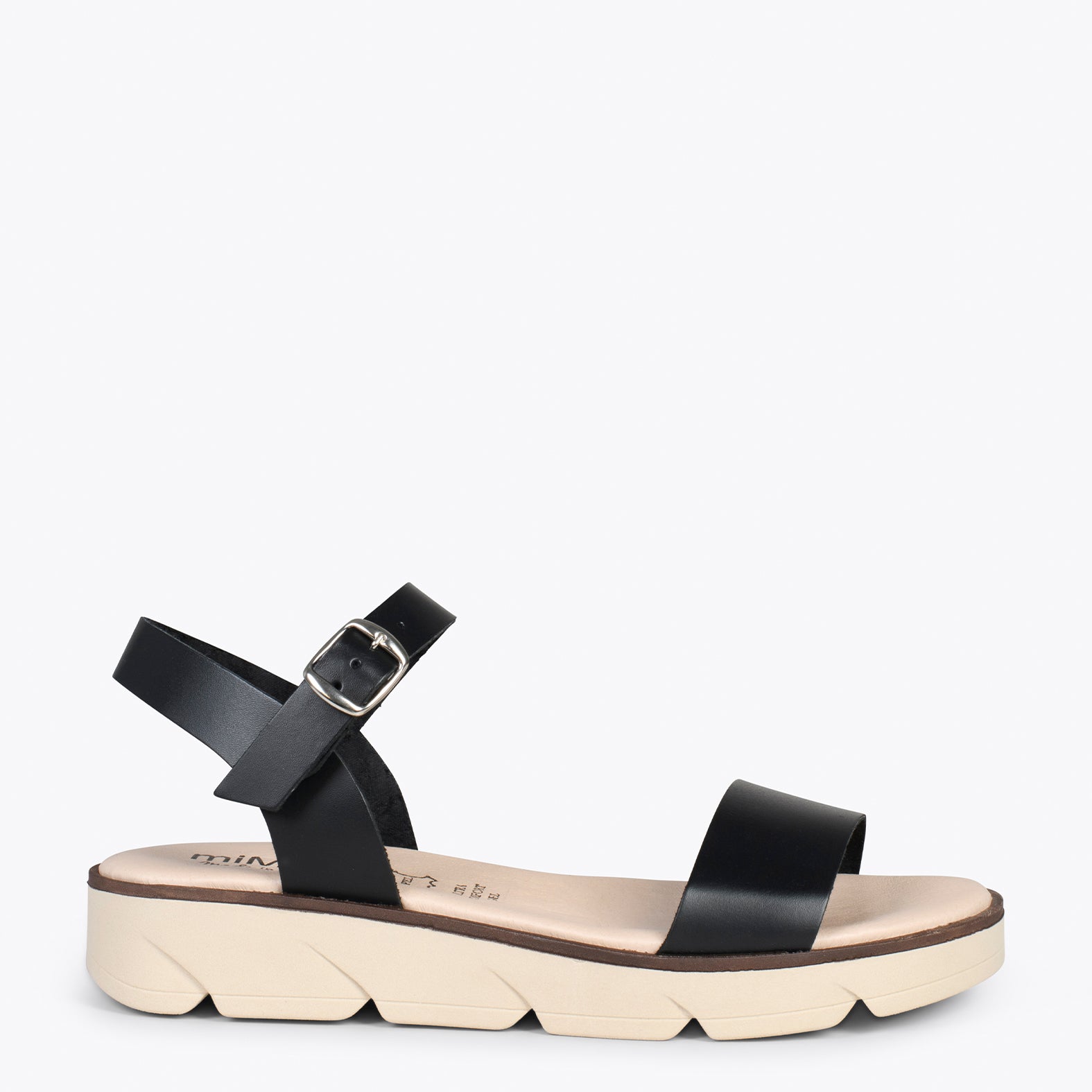 RIVER – BLACK leather flat sandals with wedge