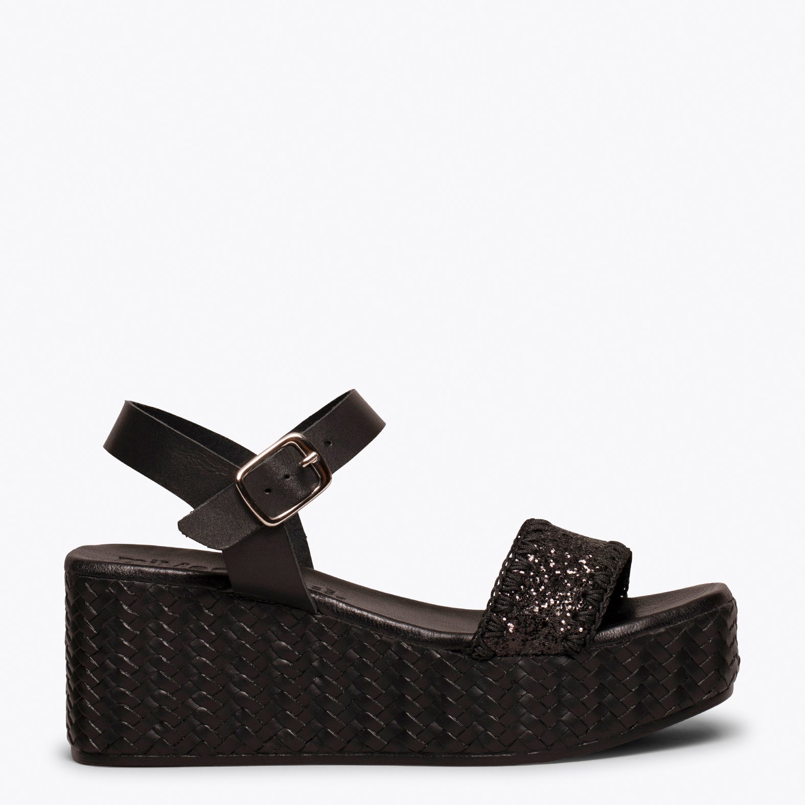 SHINE – BLACK platform sandal with glitter strap