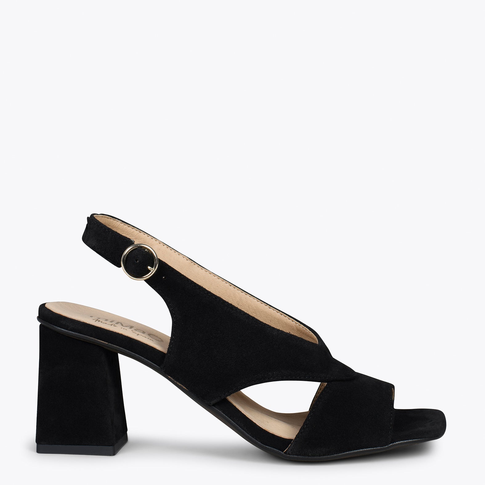 BLOCK – BLACK sling-back sandals with block heel