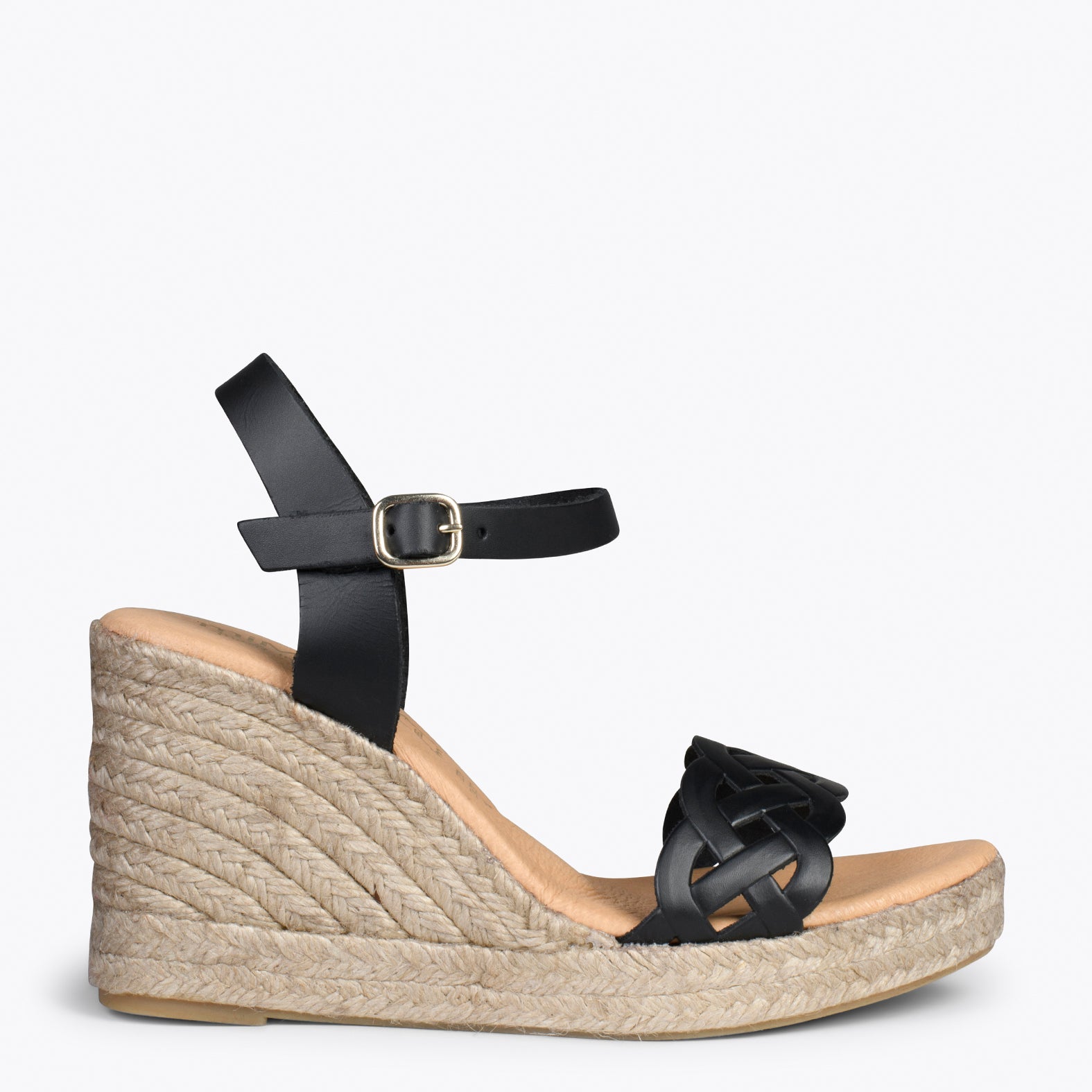 OASIS – BLACK espadrille wedges with braided front