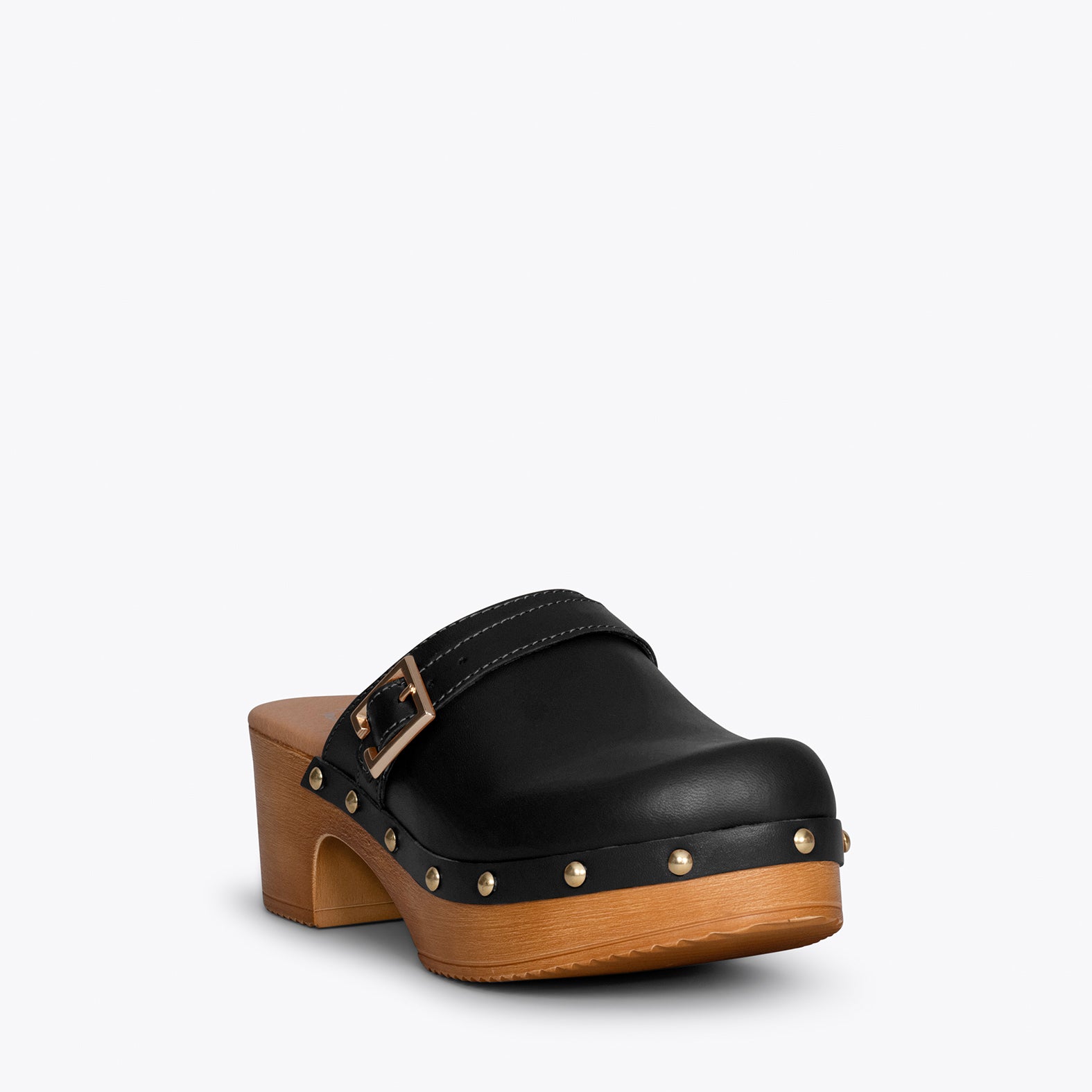 NIZA – BLACK mules with heel and platform