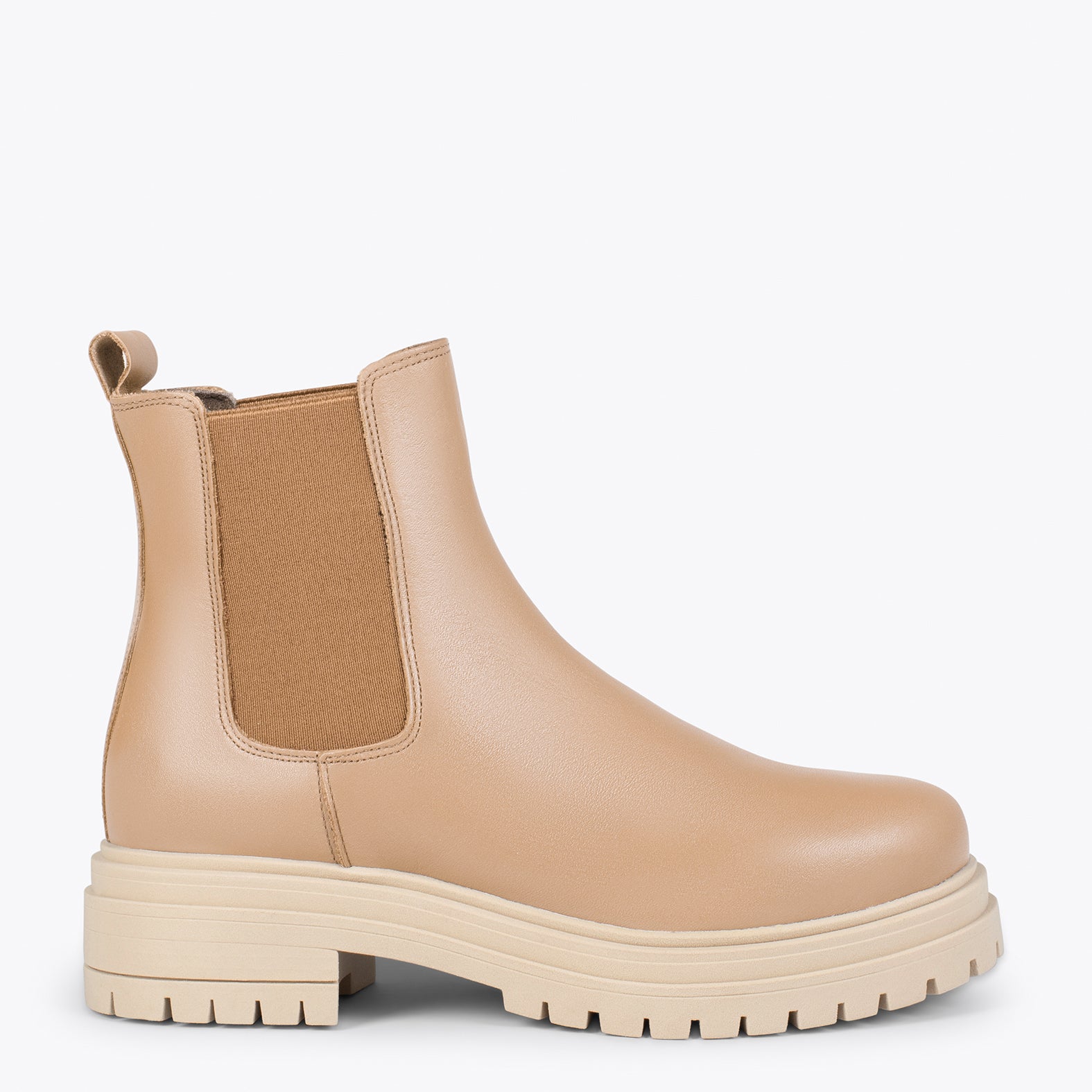 LEEDS – BEIGE leather booties with platform