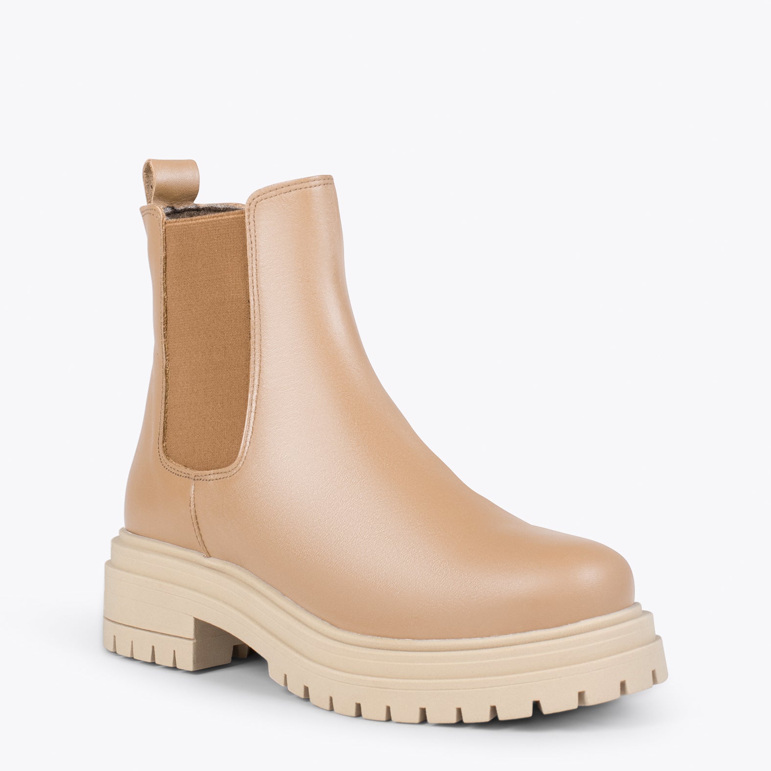 LEEDS – BEIGE leather booties with platform