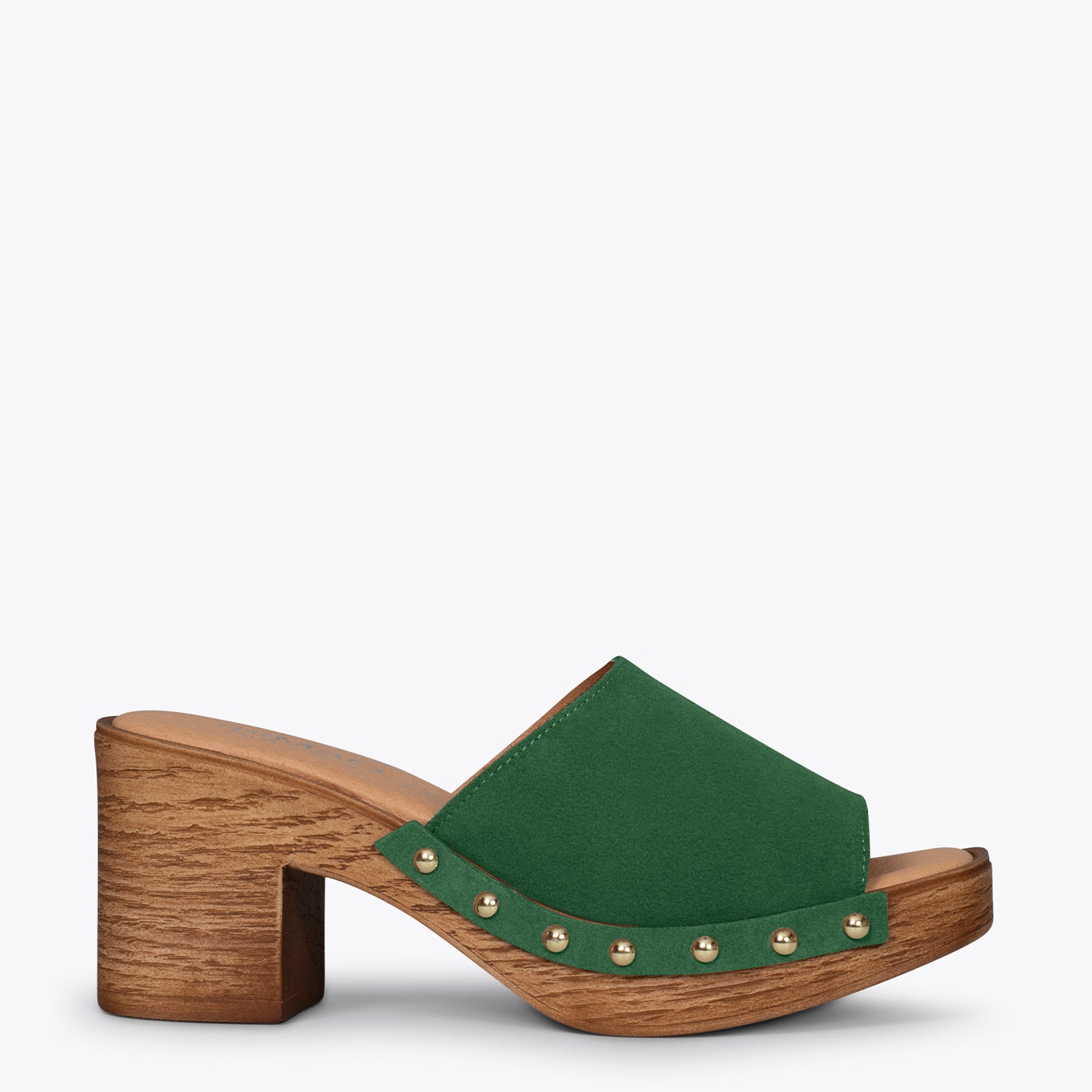 HOLIDAY – KHAKI mules with heel and platform