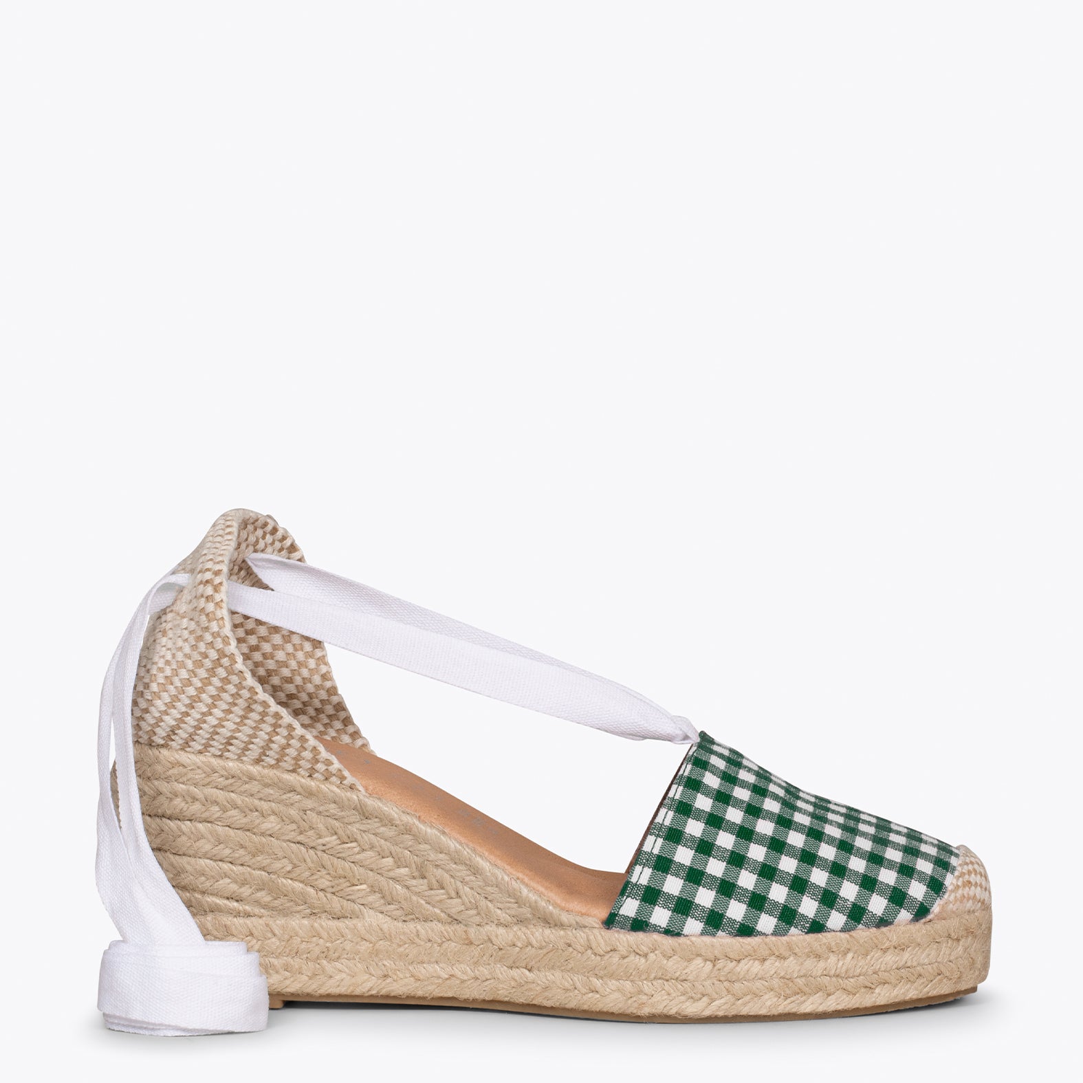 VERA – GREEN VICHY espadrilles with laces