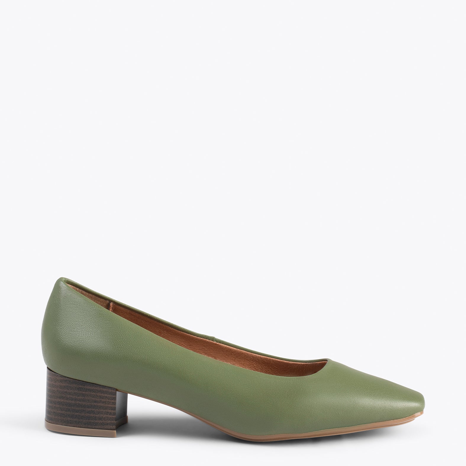 URBAN LADY – Chaussures à talon bas en cuir nappa KAKI