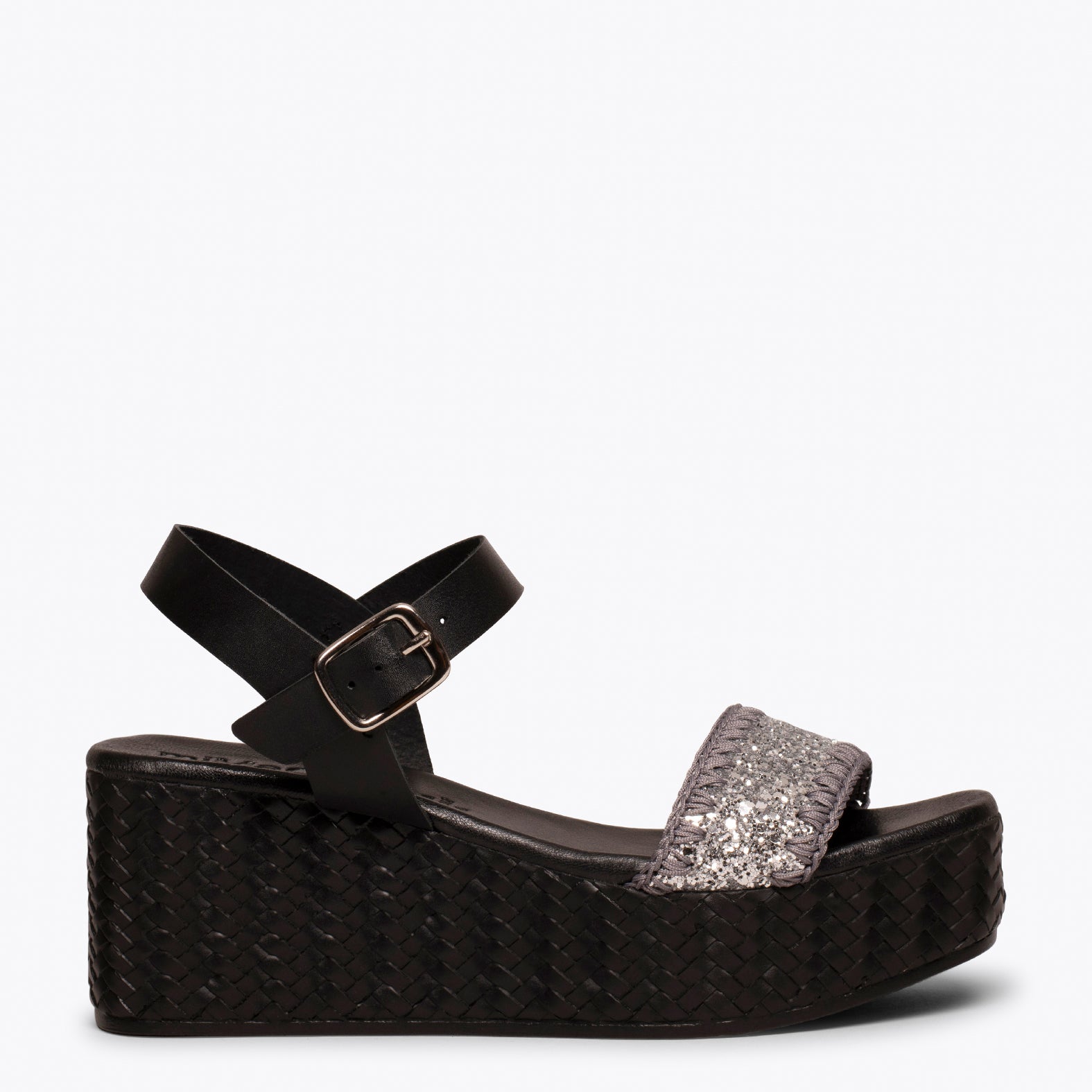 SHINE – SILVER platform sandal with glitter strap