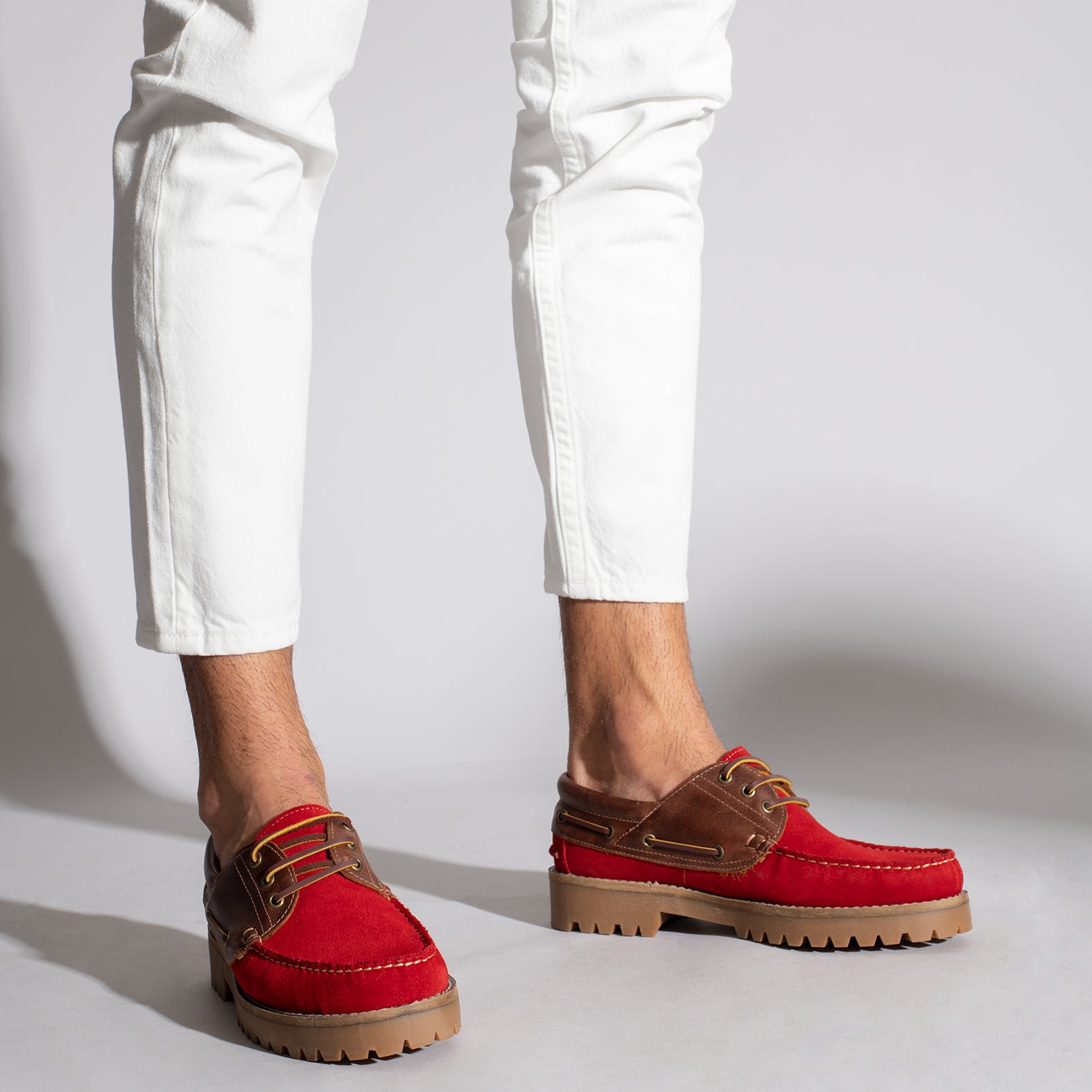 Mocassins bateau homme en cuir ROUGE Chaussures homme miMaO