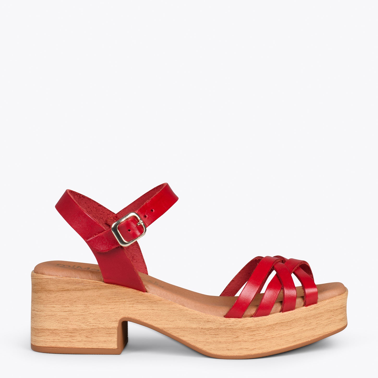 WOOD – RED strappy sandal with wooden heel